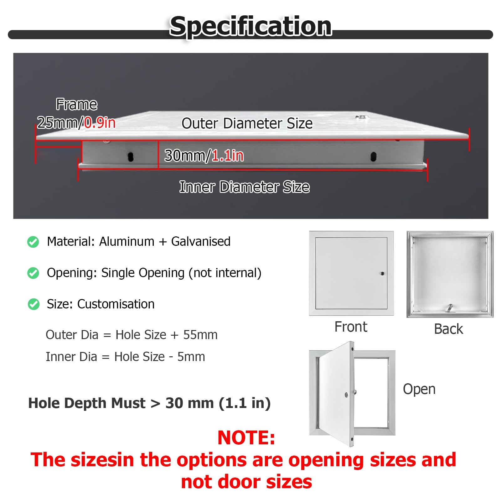Trampilla Pladur Panel De Acceso Blanco Para Techo De Yeso - Personalizado Trampilla De Inspección Metálica Para Electricidad Y Plomería - Placa Para Tapar Agujeros En La Pared(150x300mm/6x12inch)