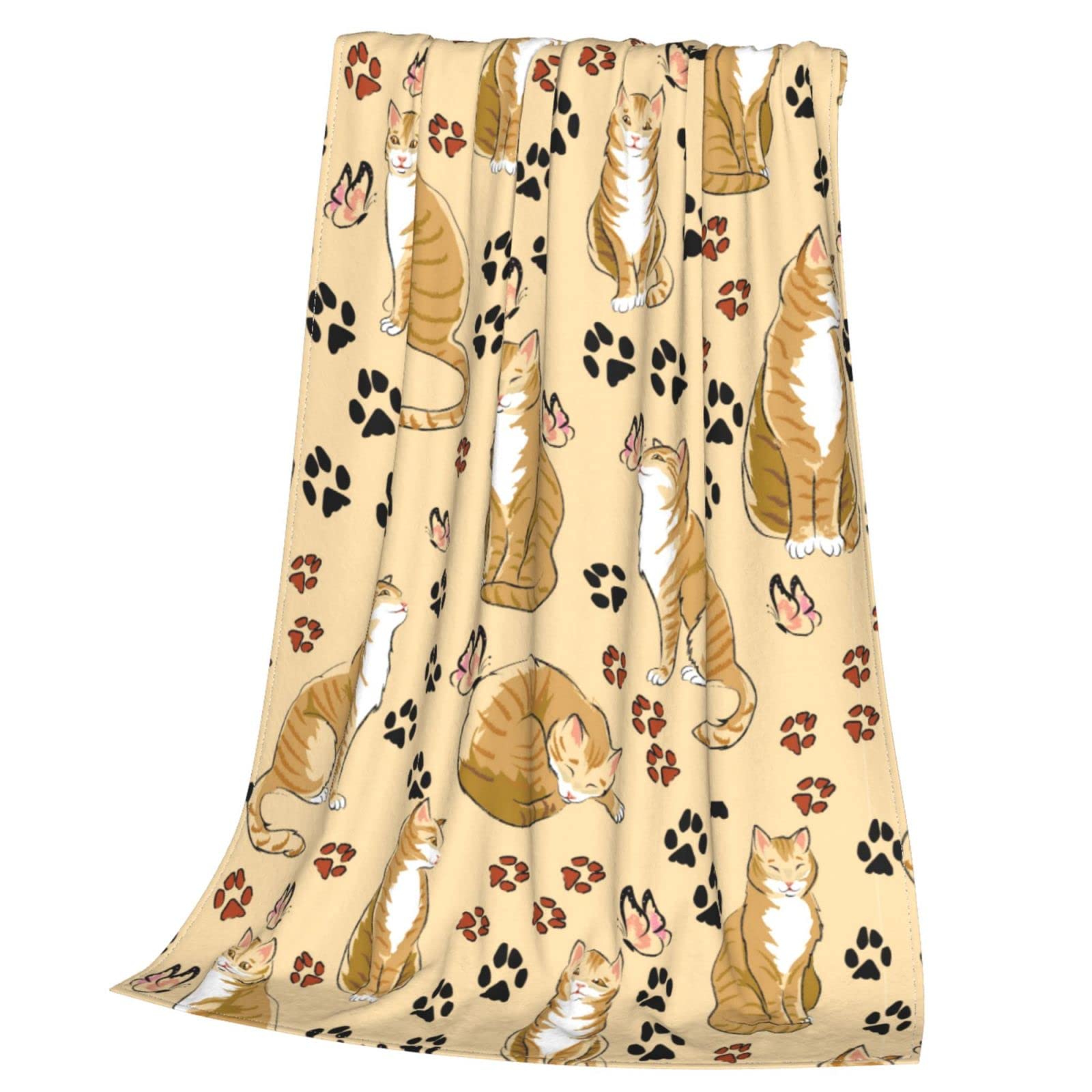 Coperta in pile leggera e morbida con zampe di gatto, per letto, divano, 127 x 101,6 cm