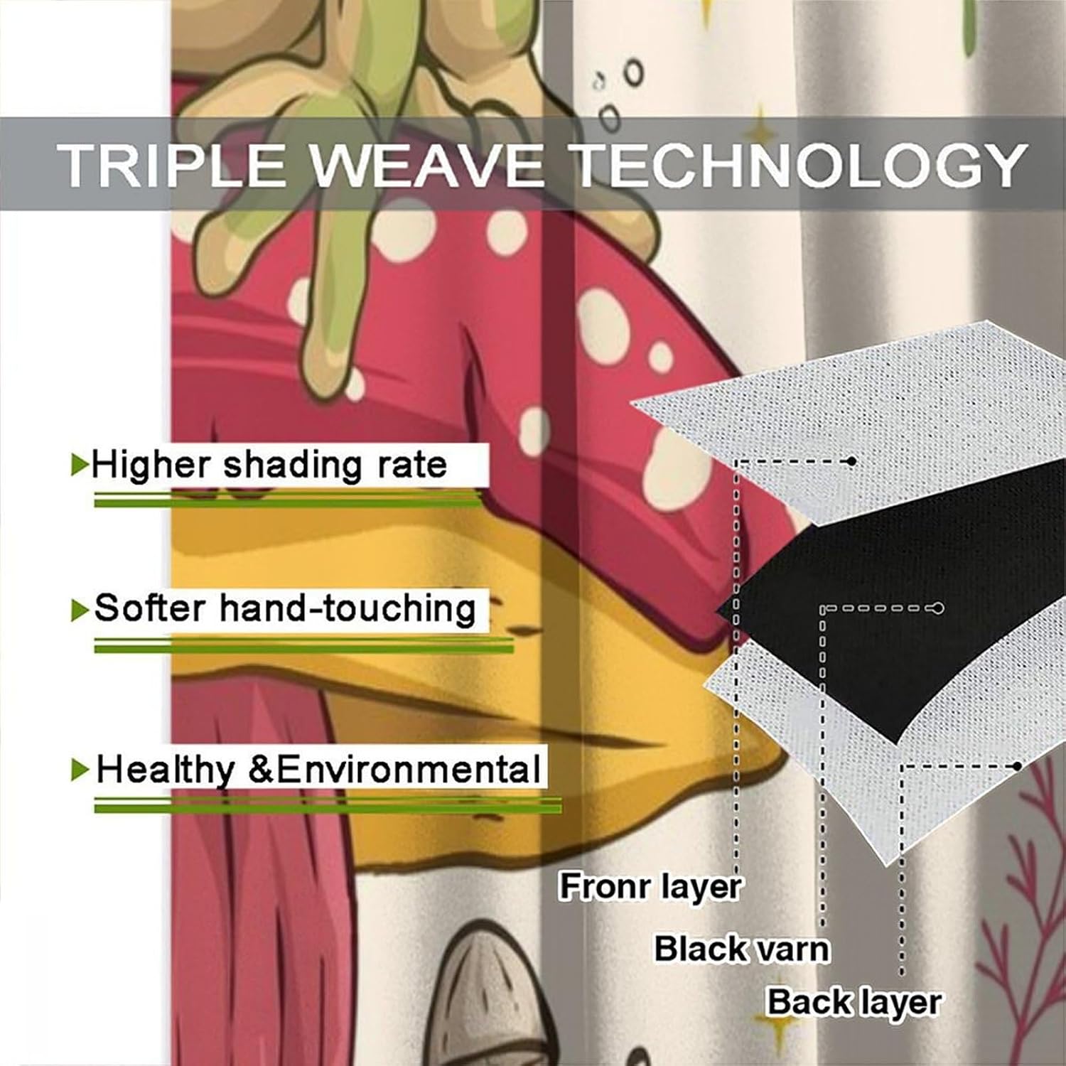 Funny Frog Mushroom Blackout Curtain Retro Watercolor Rustic Plant Leaves Botanica for Home Kitchen Livingroom Coffee Room Window Drapes 2Panel 42" W X 45" L