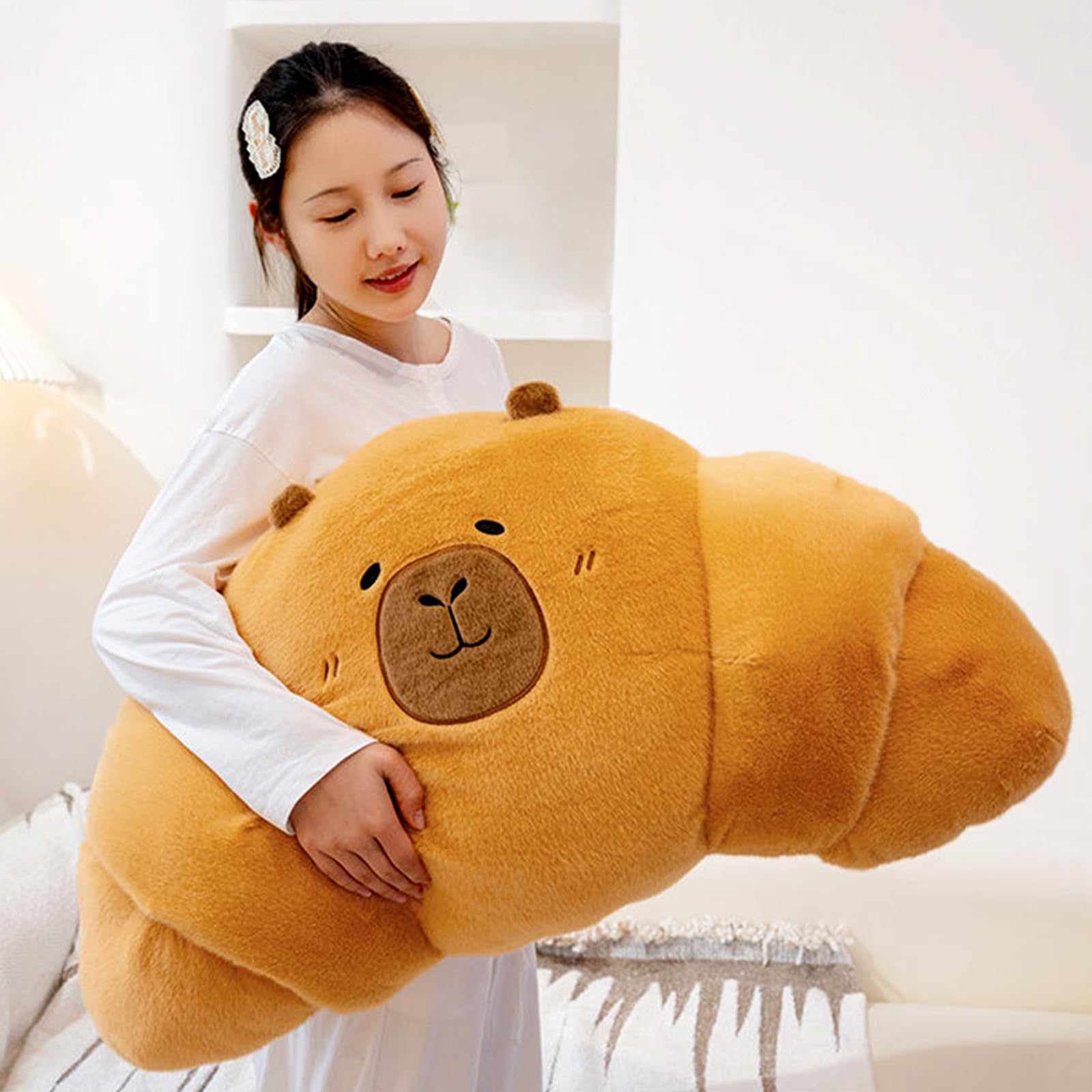 Photo 1 of PEACH CAT Croissant Capybara Plush Pillow Cute Toast Bread Stuffed Animals Soft Food Plushies Toy Gifts for Kids 27.5"