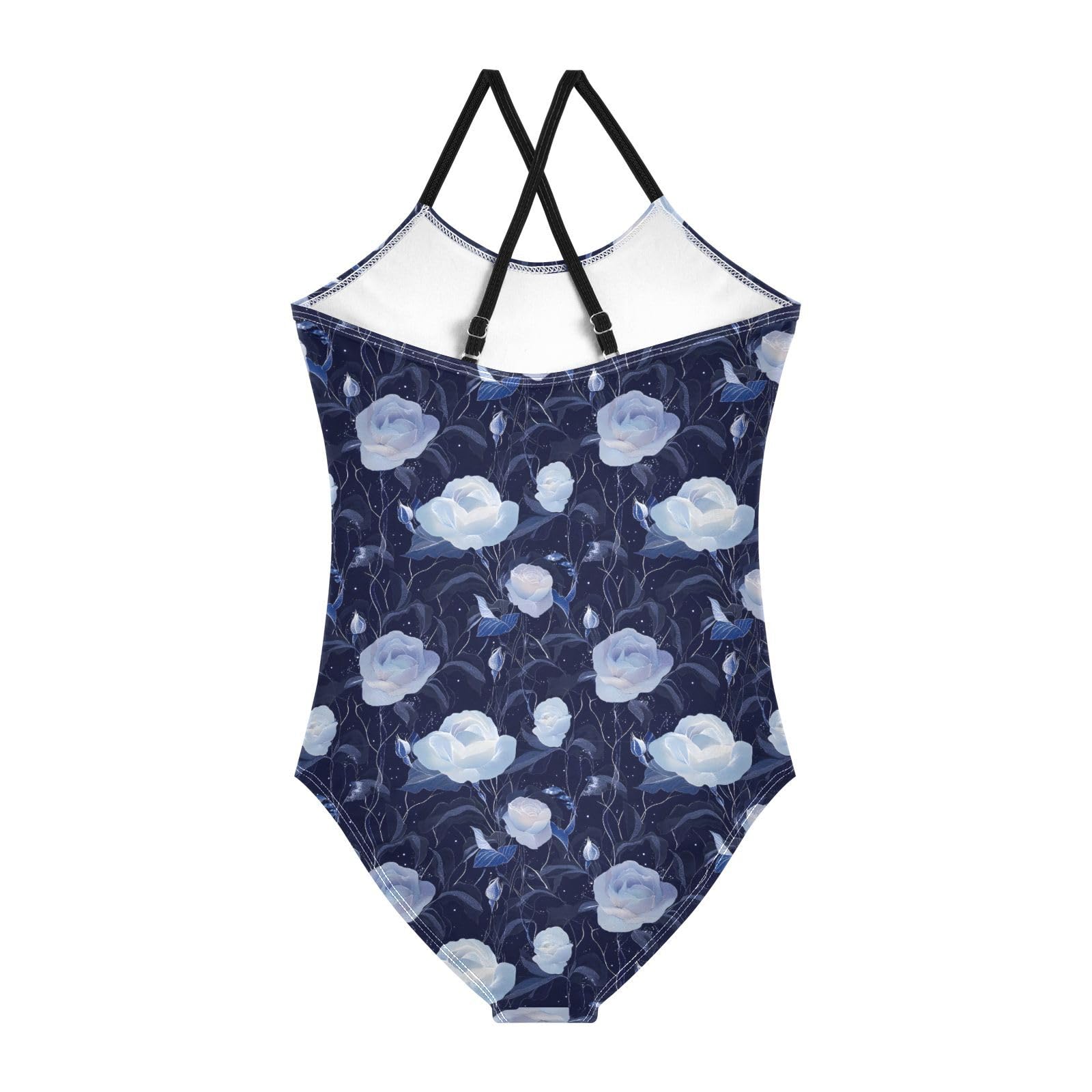 Rose Pattern Girls Swimsuits Quick Dry Crossback One Piece Beach Swimwear Bathing Suit, 7-8T