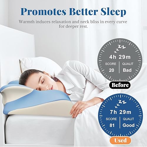 Miniatura 8 de Almohada térmica para el cuello para aliviar el dolor, almohada cervical ergonómica de espuma viscoelástica para personas que duermen de lado,