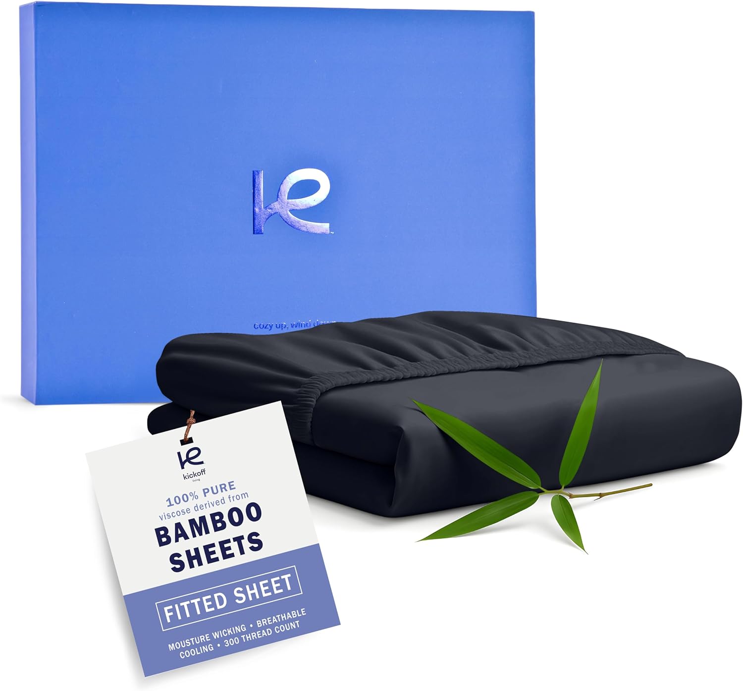 Kickoff Viscose Bamboo Fitted Sheet Queen Size, 100% Organic Cooling Sheets Fitted ONLY Viscose Bamboo Sheets Queen Size Bed Sheet for Hot Sleepers, Extra Deep Pocket, 4 Corner Strap (Q, Onyx Black)