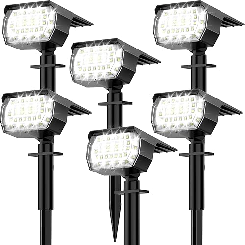 Solar Spot Lights Outdoor, [57 LED/6 Pack] Solar Lights Outdoor IP65 Waterproof, Solar Landscape Spotlights, 3 Modes Solar Powered Garden Yard Lights for Outside Patio Pathway Pool(Cold White)