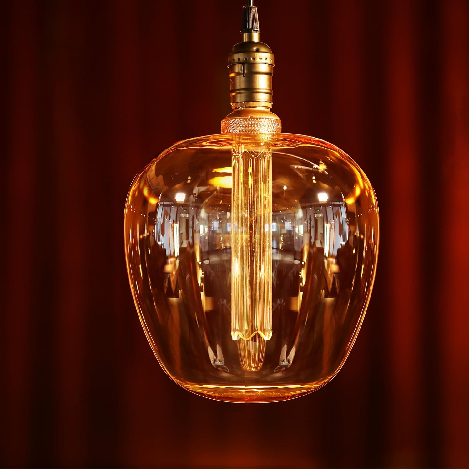 ESCENA Streamline Shape Series LED Decorative Light Bulb, Bubble Ultra-Large Vintage Edison Bulb Dimmable 3.5W, E26, Unique Virtual Filament Vintage Bulbs, Amber Glass, 2000K Soft Warm, UL Listed