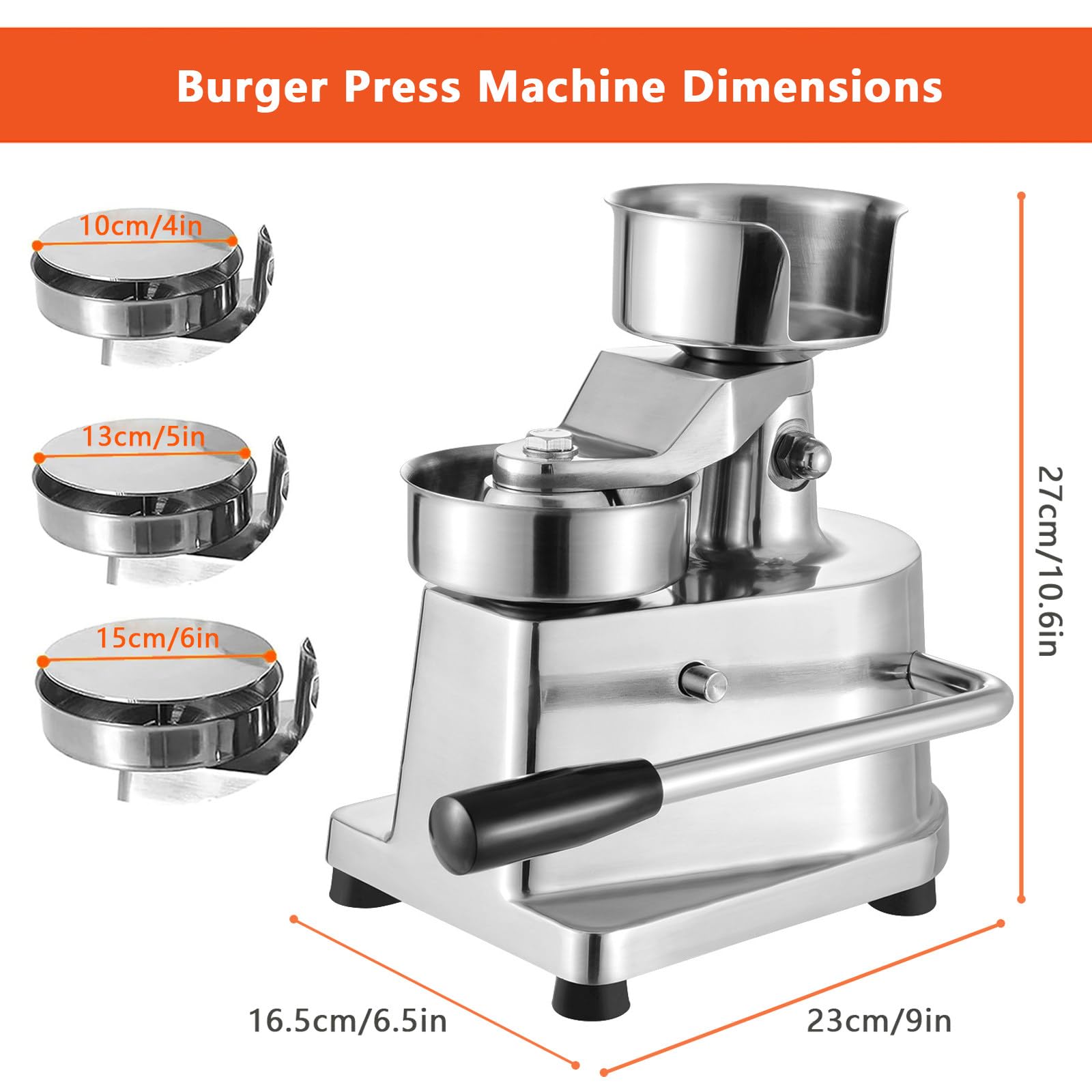 Prasa do hamburgerów, maszyna do robienia kotletów, stal nierdzewna prasa do burgerów z papierkami do kotletów, procesor do formowania mięsa do grilla kuchennego,5"(130mm)