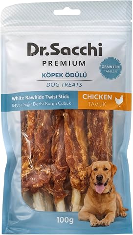 Dr.Sacchi Premium Tavuklu Beyaz Sığır Derisi Burgu Çubuk Tahılsız Köpek Ödülü 5" 20 Gr 5'li