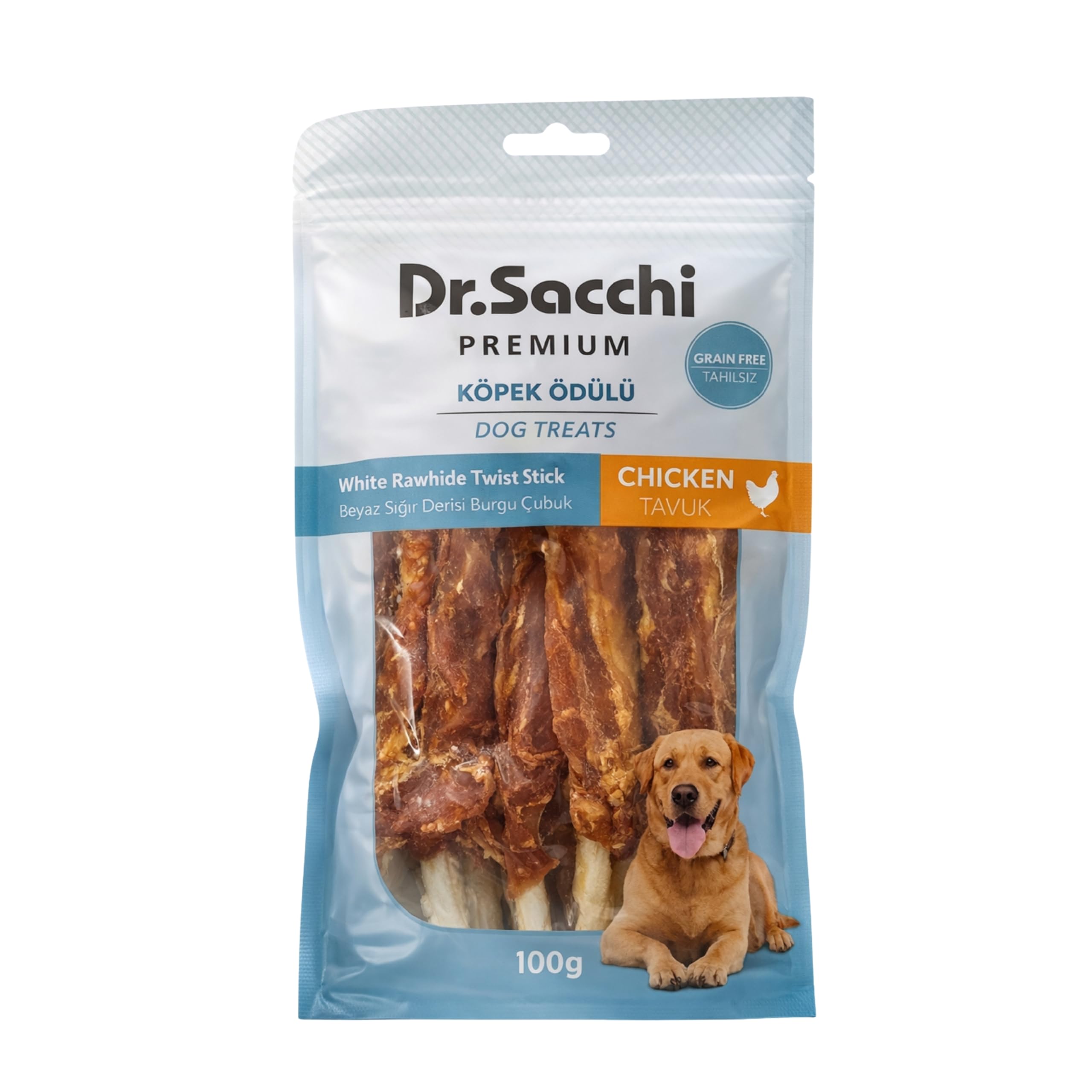 Dr.Sacchi Premium Tavuklu Beyaz Sığır Derisi Burgu Çubuk Tahılsız Köpek Ödülü 5" 20 Gr 5'li