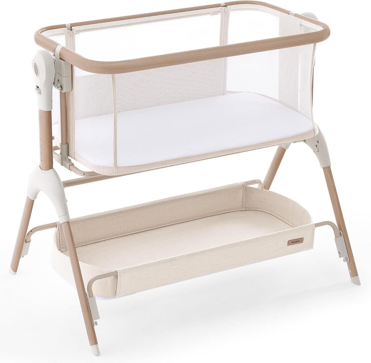 HARPPA Cuddly Signature Baby Bassinet with Mattress, 3 in 1 Bedside Sleeper & Rocking Cradle, Breathable Mesh, 5 Height Adjustable, Newborn 0–5 Months, Beige