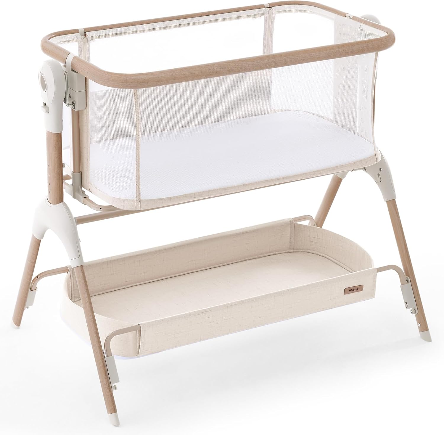 HARPPA Cuddly Rocking Baby Bassinet, 3 in1 Adjustable Bedside Sleeper with Mattress & Breathable Mesh, Wood Grain