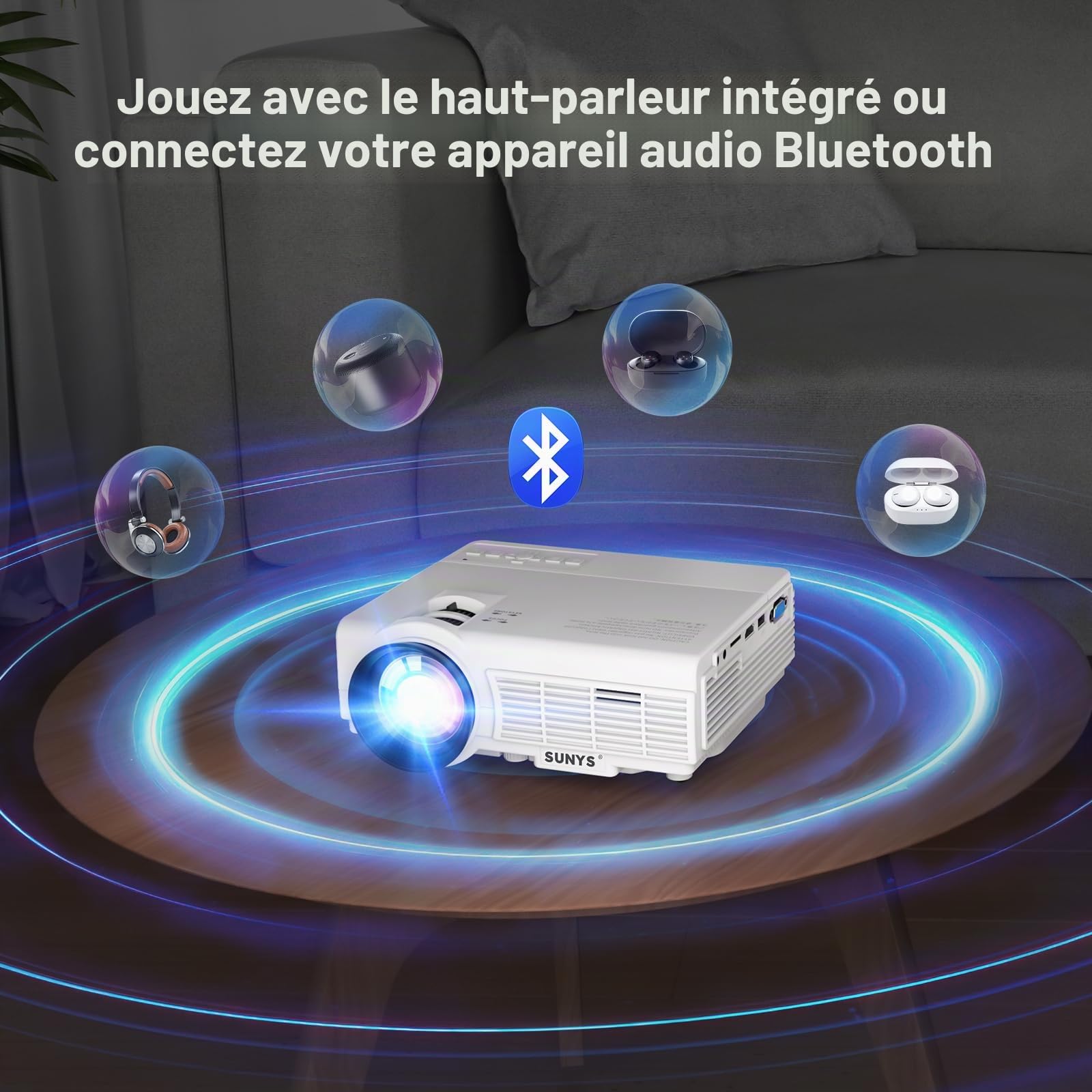 Bluetooth Mini Projecteur with Portable Bag, 10000L Videoprojecteur 1080P Full HD Supportée LCD Video Projecteur, Compatible avec PC/PS4/Firestick/USB/HDMI/AV, Home Cinema Projecteur