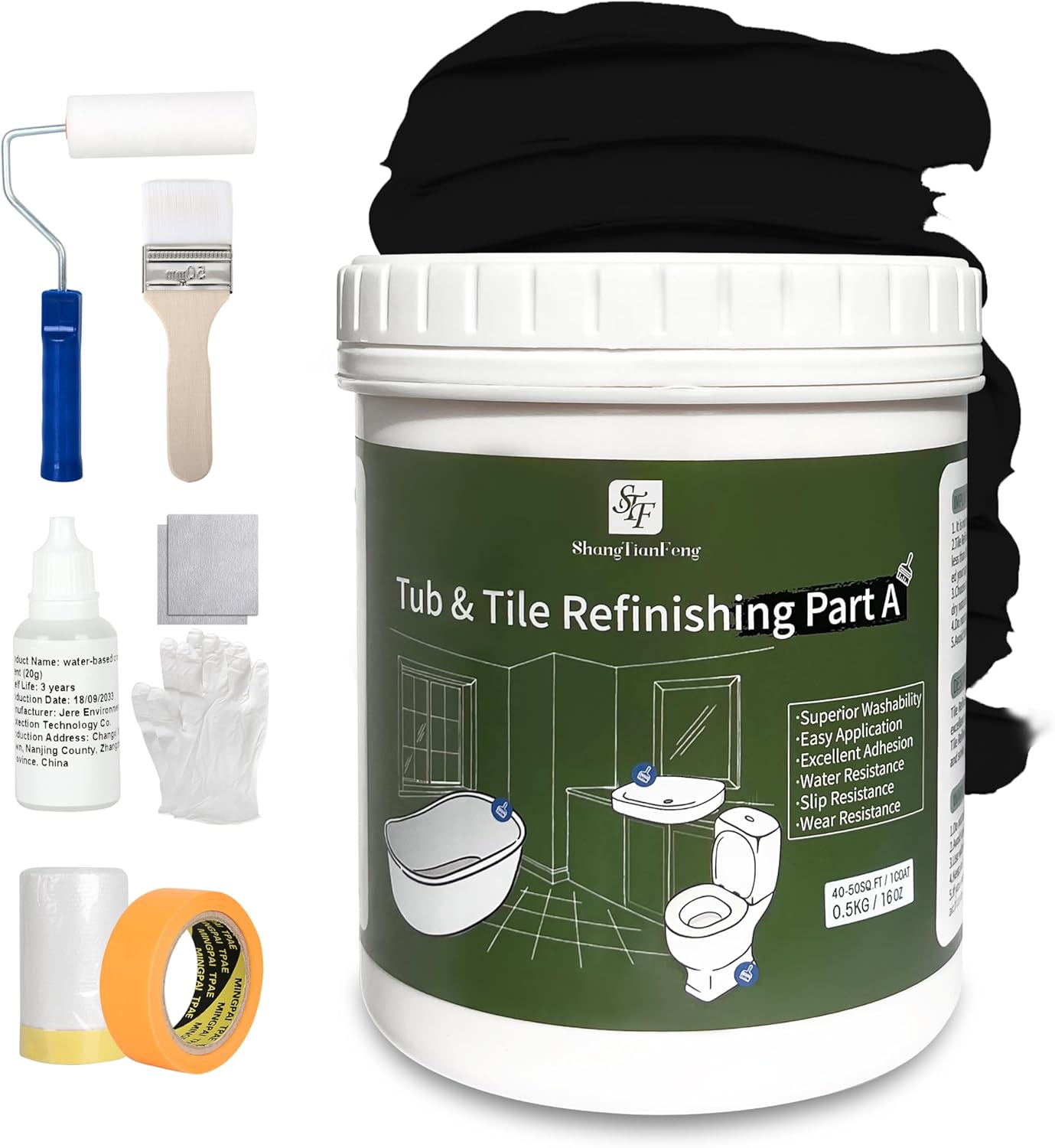 Amazon.com: Ceramic Tile Paint Bathtub Refinishing Kit (Black/16 Oz), Easy to Use Tub ...