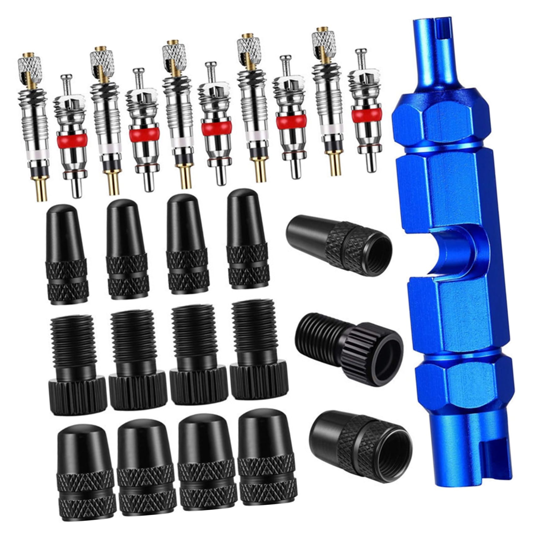 POPETPOP Ventiladapter Ändern Kern Luft Entfernung reifenventil Adapter Fahrradventil Adapter Set Fahrradvorbau-Entferner Stielabdeckung Werkzeug entfernen Aluminiumlegierung Black