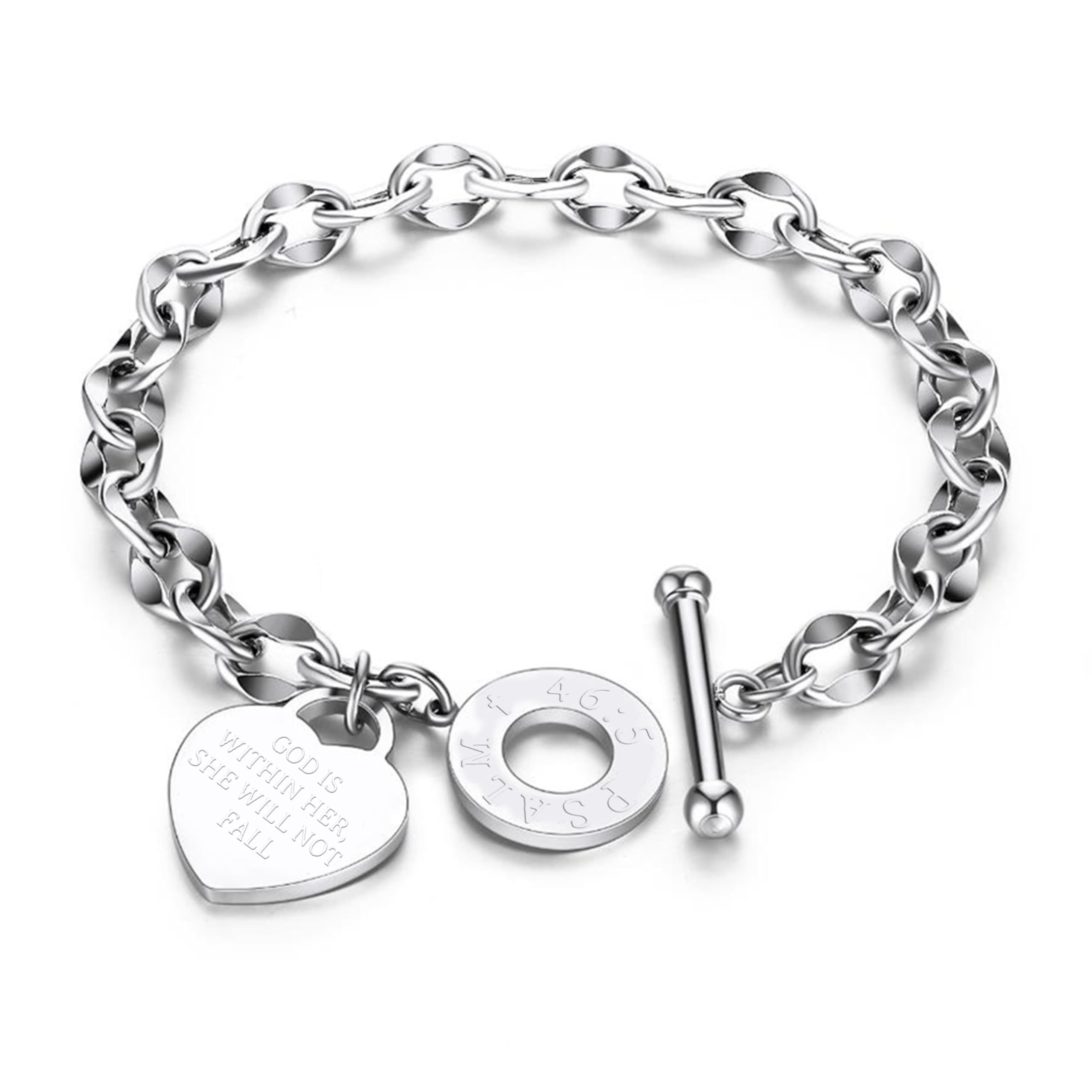 JUPPE Silver Titanium Steel Engraved Bracelet Personalized Proverbs 4:23 Bangle Gift for Women Girls
