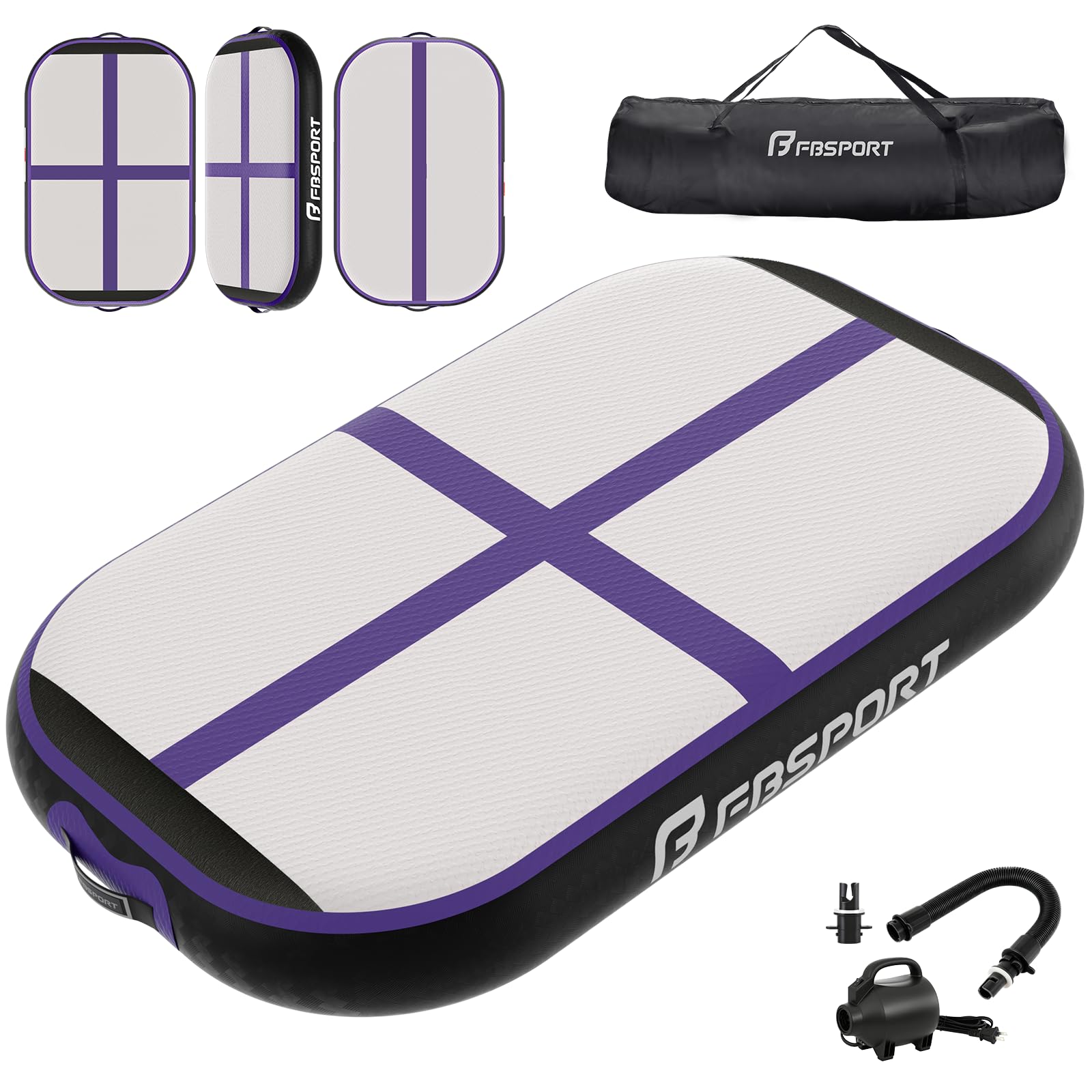 FBSPORT Airtrack Matte, 10/20cm Hoch Verdicken 60CM Tumbling Matte,Gymnastikmatte mit Luftpumpe,Trainingsmatte mit Tragetasche,Turnmatte für Zuhause, Outdoor,Yoga, Übungsgymnastik