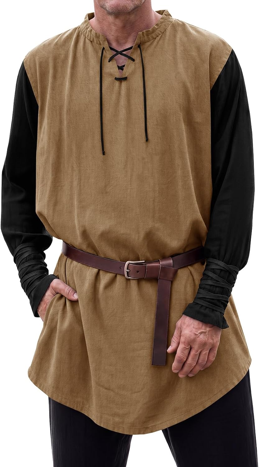 Runcati Mens Renaissance Viking Pirate Long Sleeve Tunic Shirt Without Belt