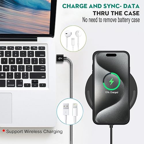 Miniatura 6 de Funda de carga inalámbrica para iPhone 15 Pro, 10000 mAh de alta capacidad, portátil, batería recargable, carga inalámbrica, compatible con iPhone