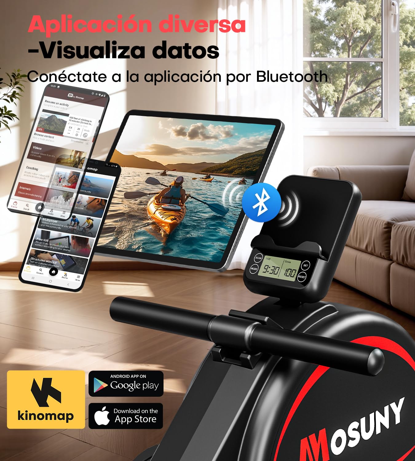 Máquina de Remo para Casa, 16 Niveles de Resistencia Magnética, Maquina Remo con Rieles Dobles y App, Ultra Silencioso, Pantalla LCD, Soporte hasta 160 kg para Fitness en Casa