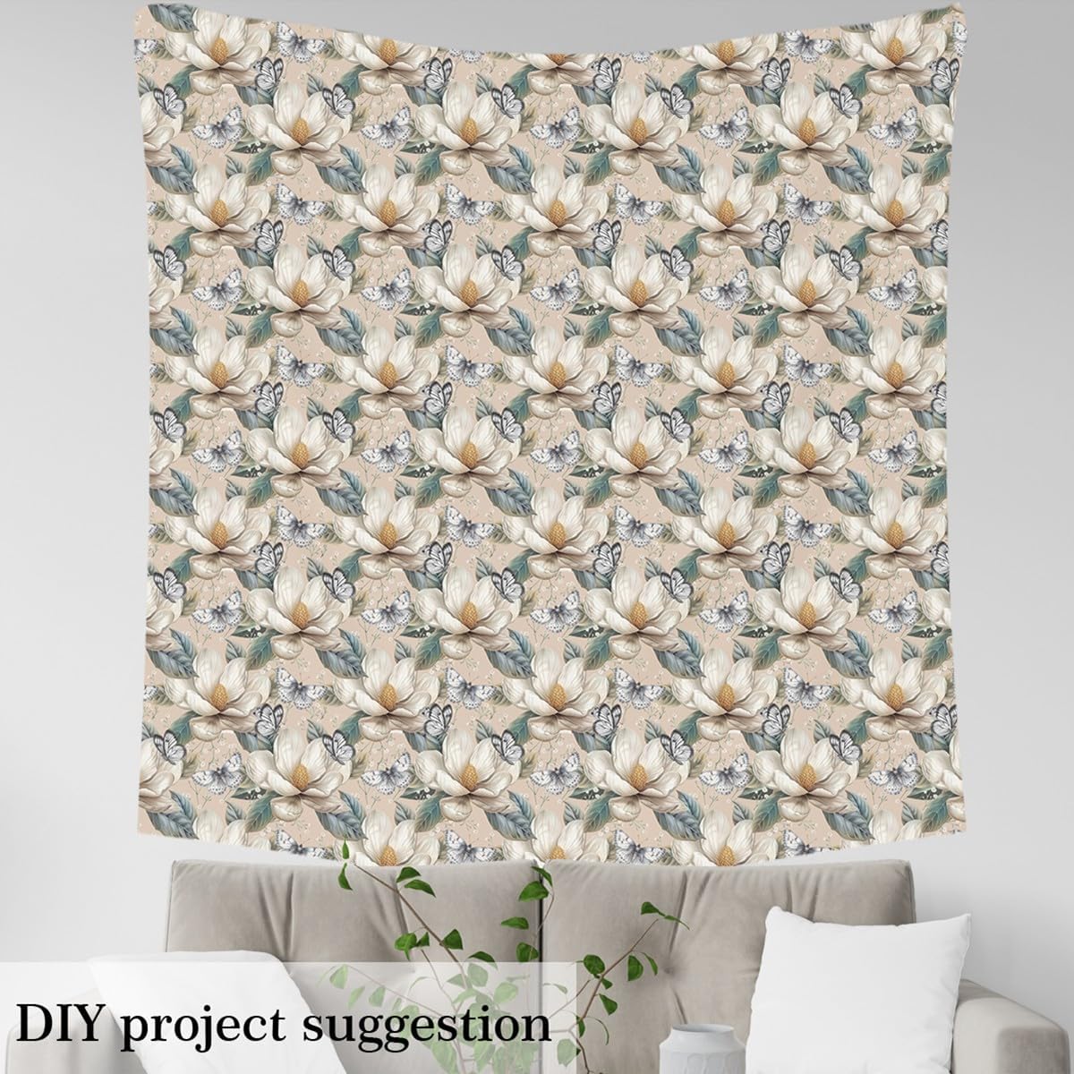 Retro Butterfly Fabric by The Yard Vintage Outdoor Blooming Flowers No Stretch Fabric for Handmade Supplies Wild Moth Rustic Garden Soft Flannel Polyester Fabric for DIY Projects 3 Yard Bolt,108x59