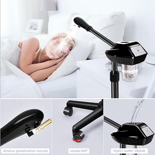 Miniatura 4 de Vaporizador facial, vaporizador facial sobre ruedas con más vapor, altura ajustable para vaporizador facial adecuado para el hogar personal y