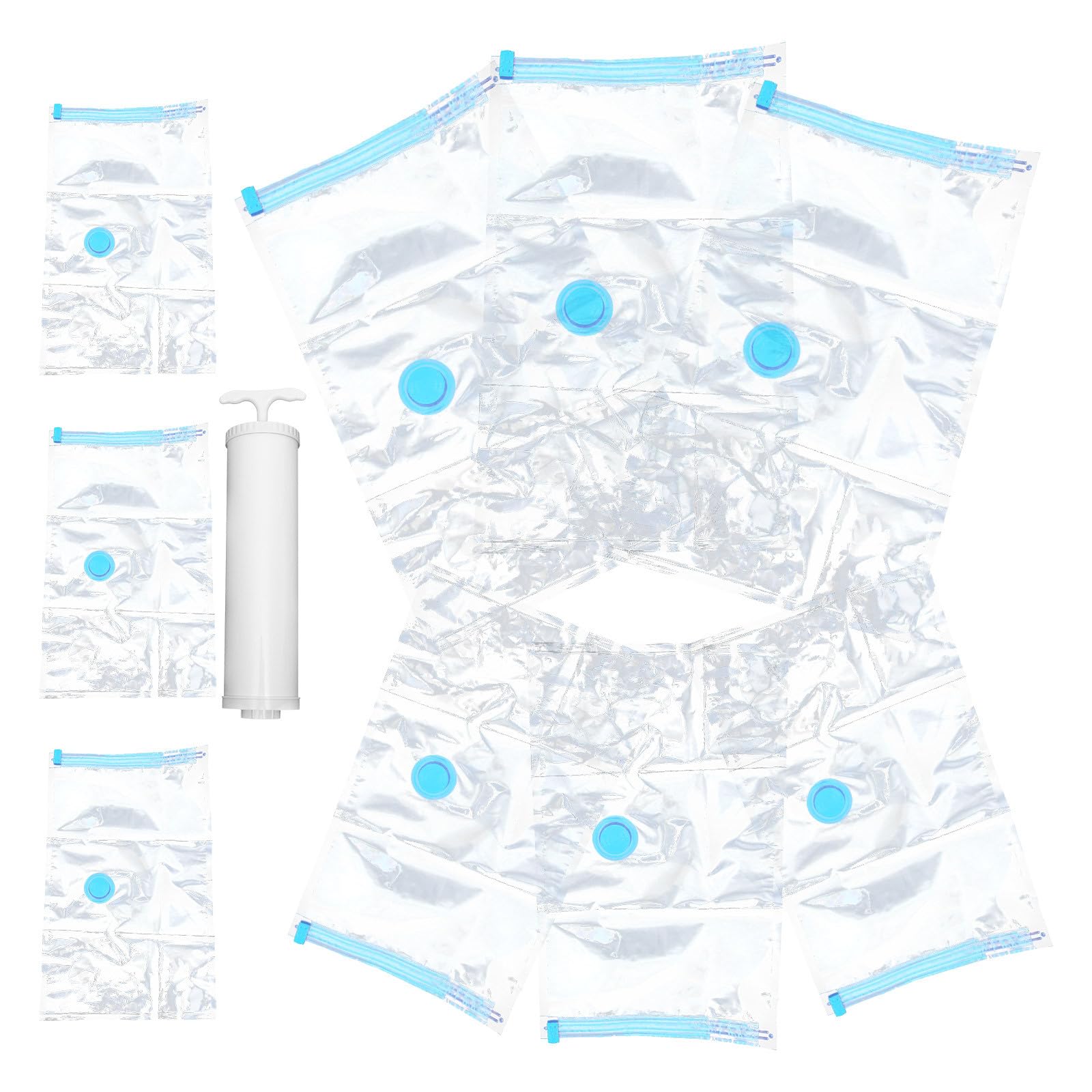 Compression sous vide pour doudounes en PET et PE avec pompe à main incluse