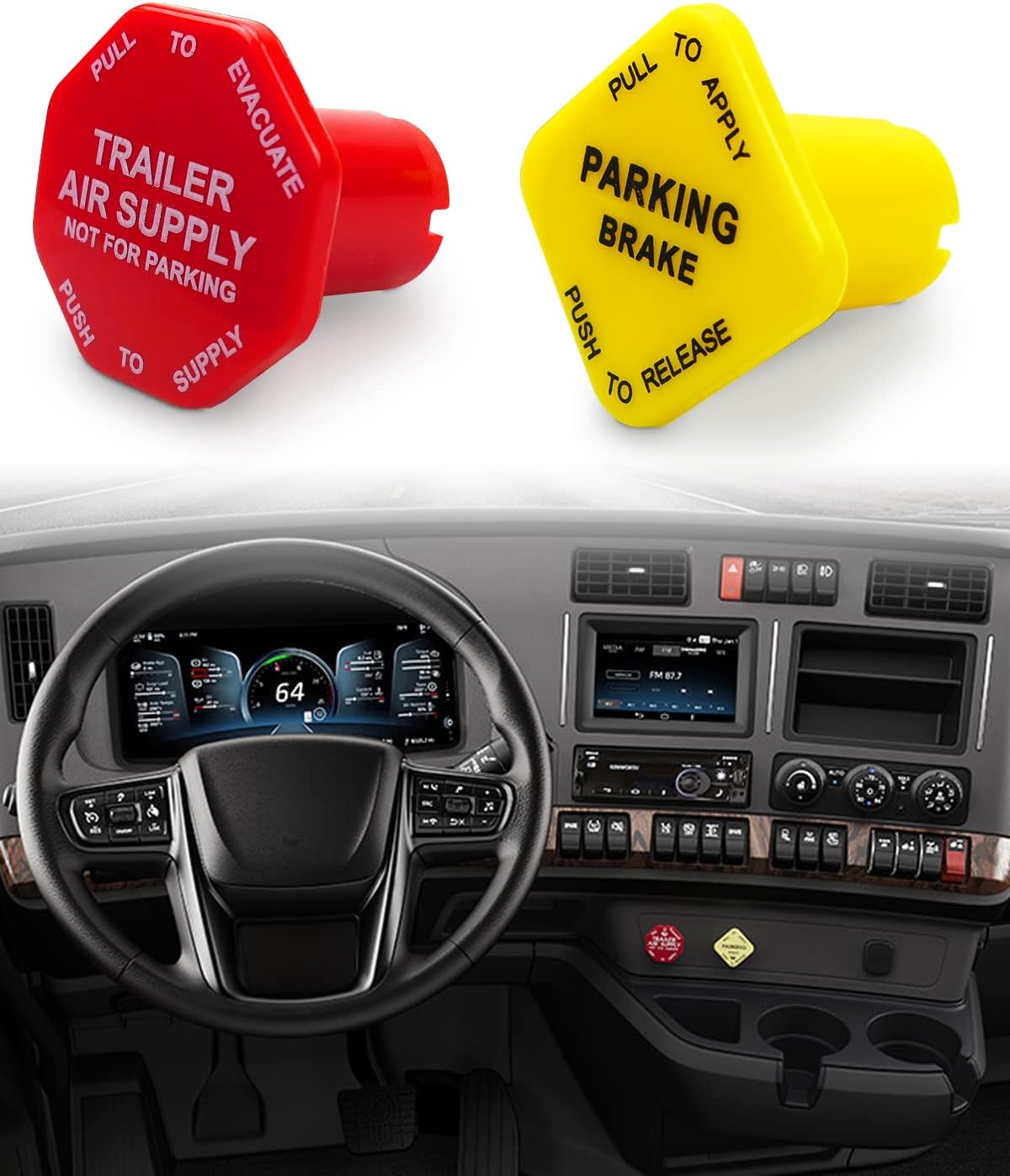 Parking and Air Brake Knobs for Semi Trucks Threaded Fit for Peterbilt Kenworth Volvo and Western Star Truck Yellow Parking Brake Knob and Red Trailer Air Supply Knob Replace Bendix 298818 298817