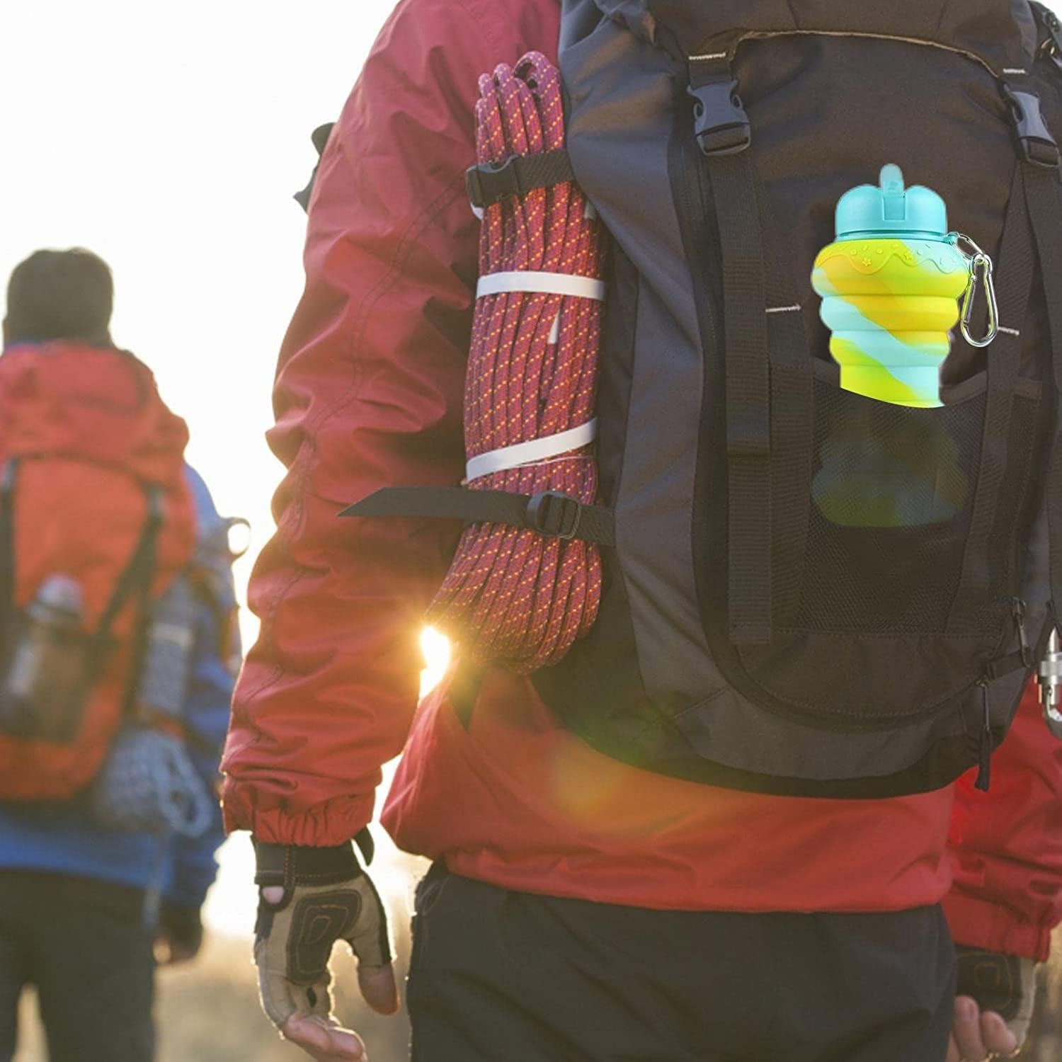 Gourde Portable en Silicone pour Camping, Pliable, avec Mousqueton, idéale pour la Salle de Sport et la randonnée.