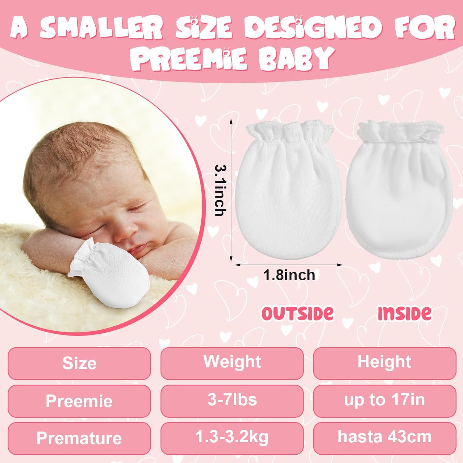 Vabean 12 Pairs Preemie Baby Mittens No Scratch Cotton Premature Baby Gloves for Nicu Preemie Girls Boys Gifts