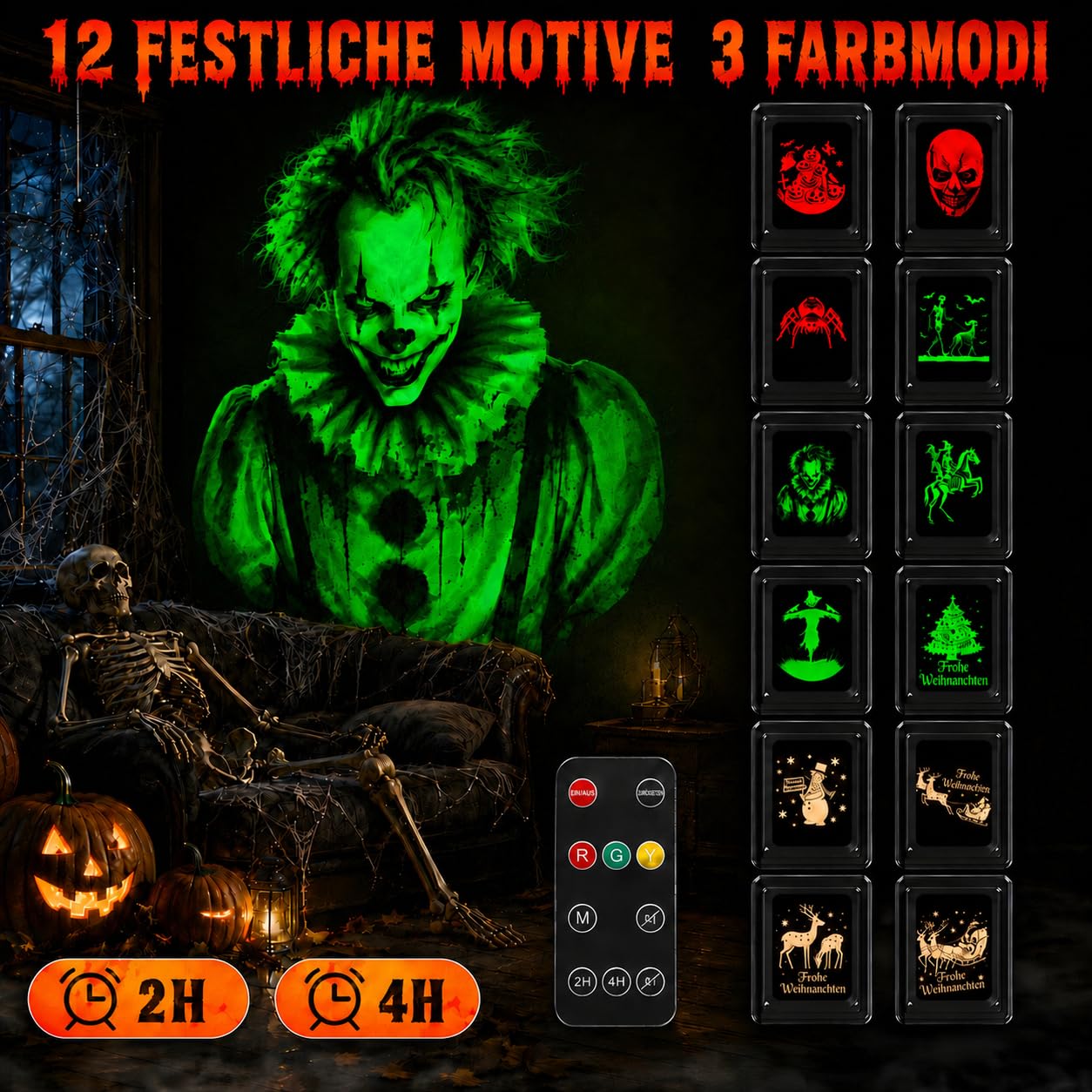 Weihnachten Deko Outdoor Innen, 3D Dynamische Halloween Projektor
