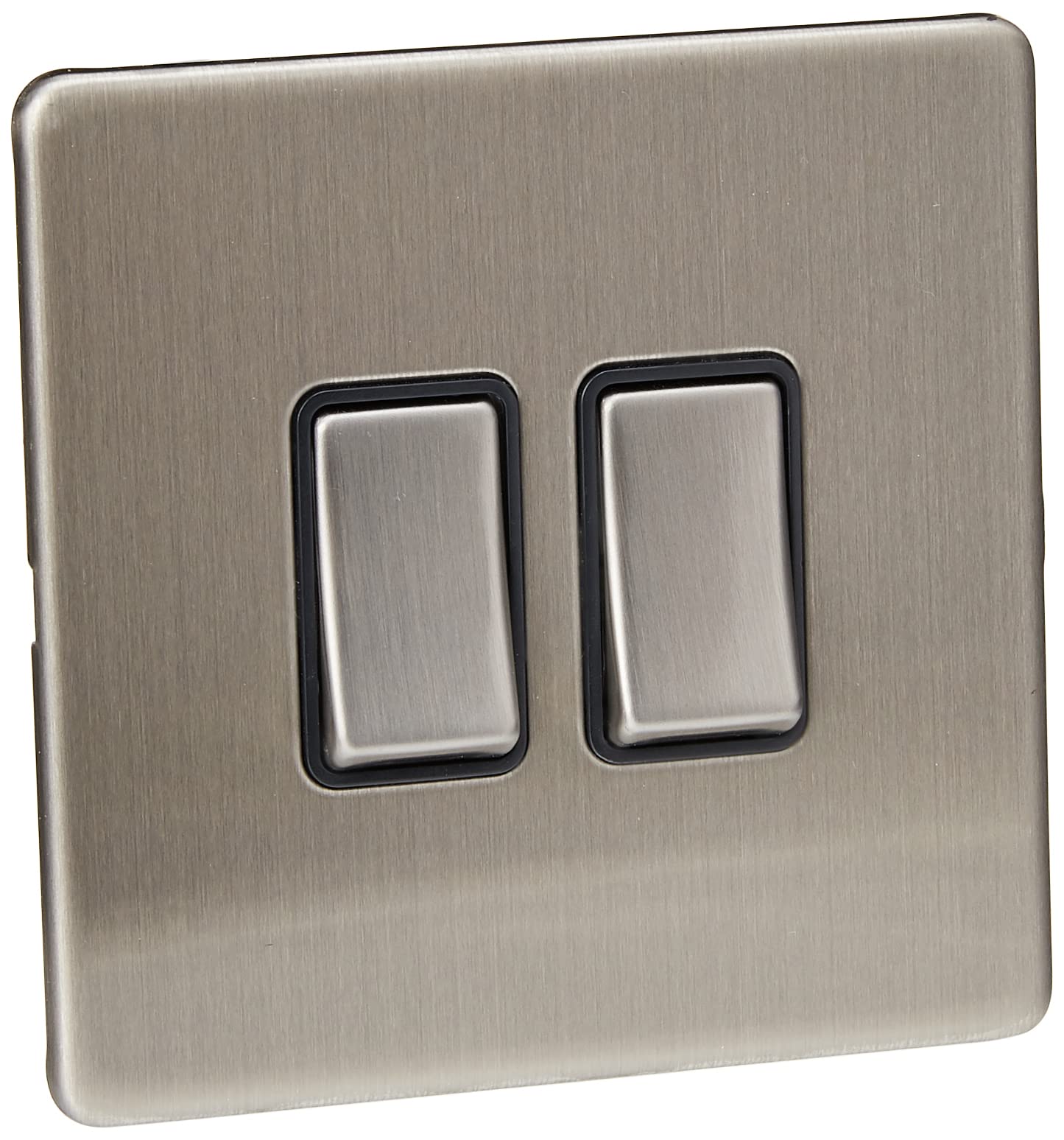 Aet Chrome/Silver Sl2gswibs 2 Gang 10 A Screwless Black Insert Metal Rocker Switch