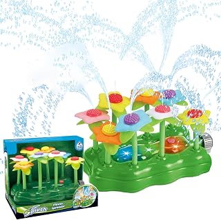 Kids Garden Water Sprinkler for Kids Flower Sprinkler with Three Light Modes and 8 Flowers Water Spray Sprinkler for Kids Summer Garden Games with Battery