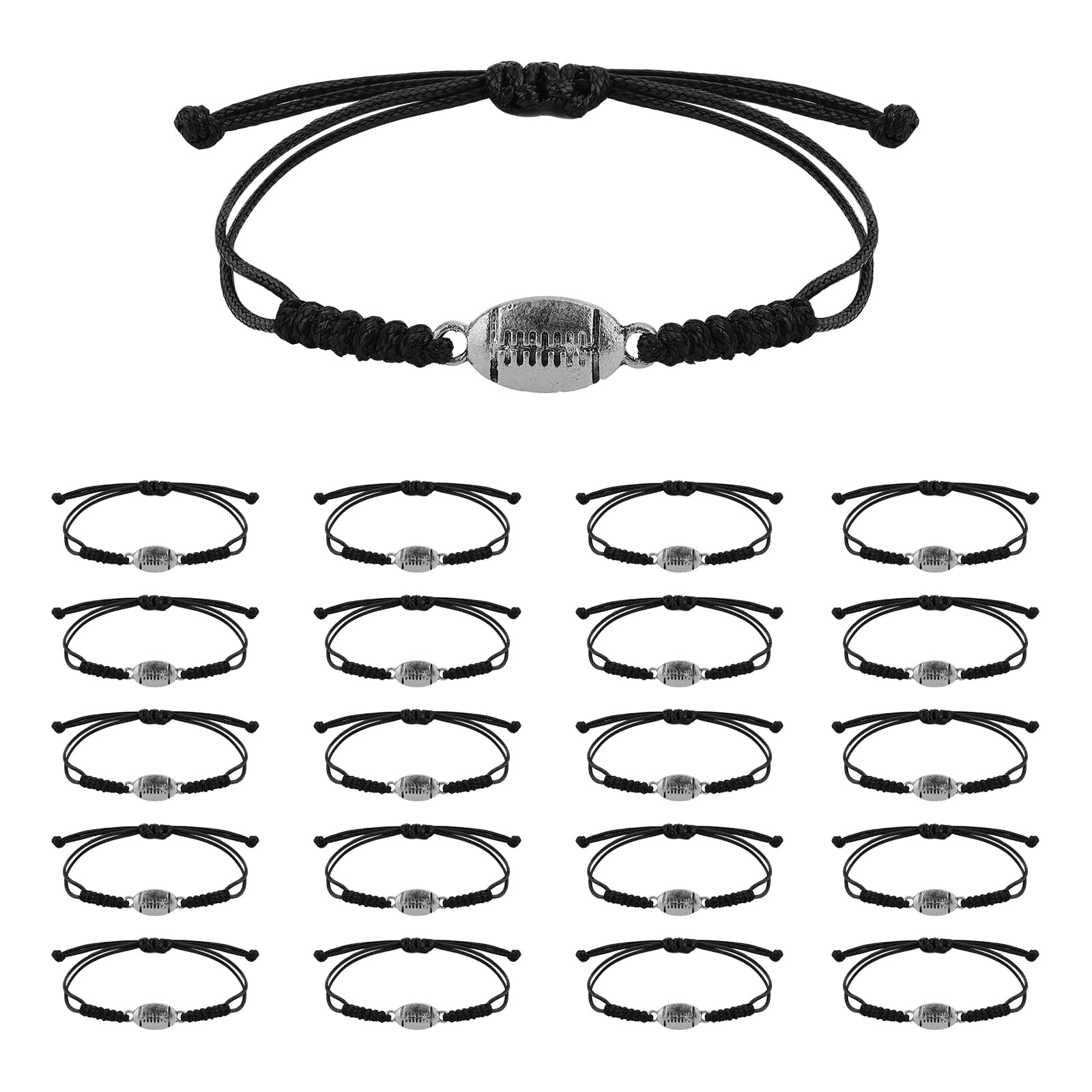 NQEUEPN 20pcs Bracelet Rugby, Bracelet à Breloques Réglable Bracelet Homme Corde Rugby Bracelet Tressée avec Pendentif de Rugby pour Adolescentes Hommes Femmes Joueurs D'équipe