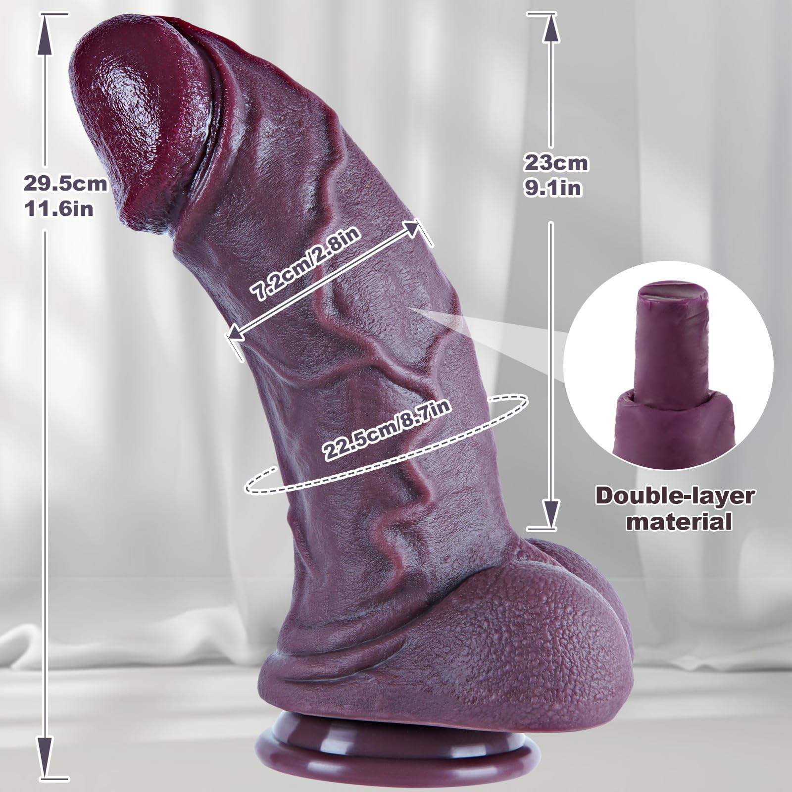 Dildo gigante realista de 7,2 cm de grosor y 29,5 cm extra largo y curvado, con ventosa, silicona de doble densidad. Dildo negro XXL para punto G, juguete anal grande, unisex, ideal para parejas