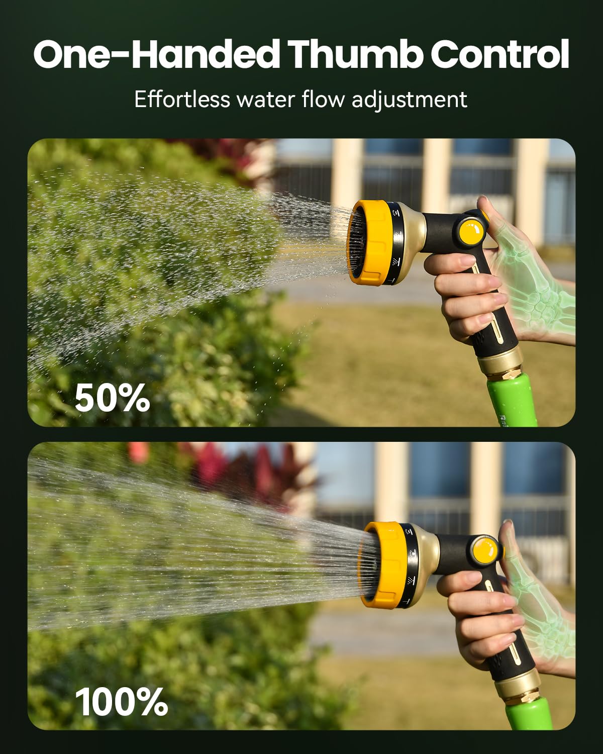 RAINPOINT Hose Pipe Spray Gun, 10 Patterns, Heavy Duty Metal Garden Hose Spray Gun with Thumb Flow Control, High Pressure Hose Nozzle Sprayer for Watering Plants, Lawns, Car and Pet Washing, Yellow — view 3