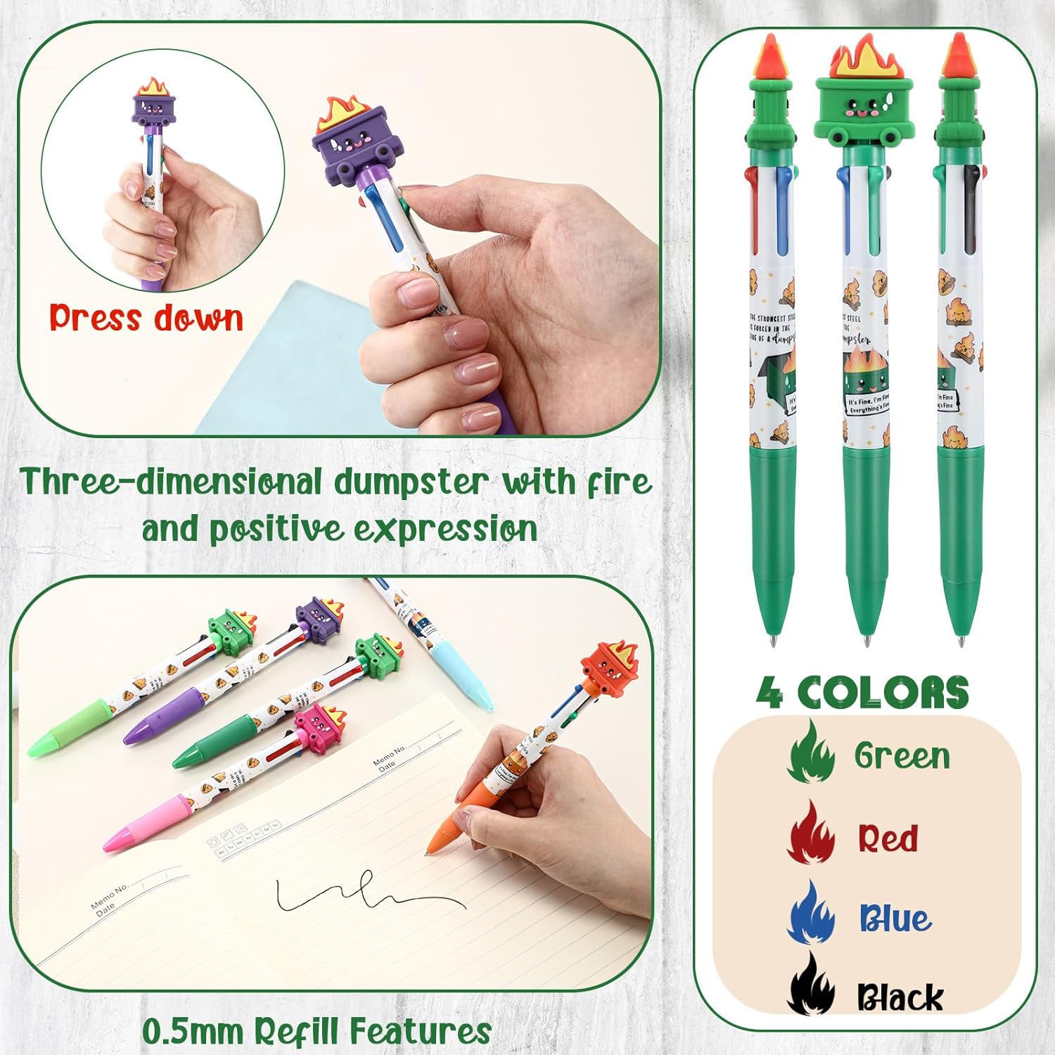 Kosiz Funny Dumpster Accessories Office Desk Gifts, Valentines Multicolor Fire Ballpoint Pens & Encouraging Bookmarks Response Team Employee Appreciation Gift Bulk for Coworker Teacher(60) - Image 3