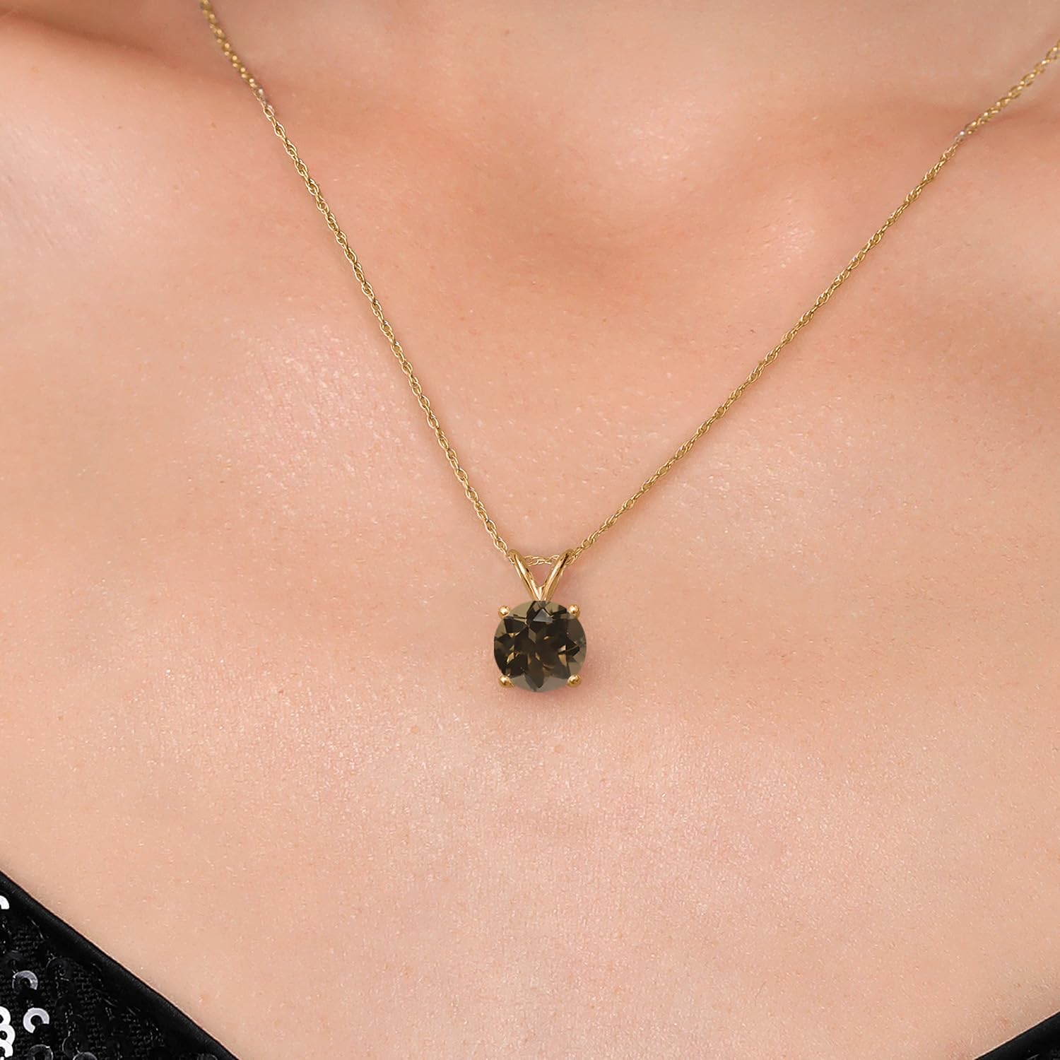 Gem Stone King 14K Yellow Gold Brown Smoky Quartz Pendant Necklace for Women | 1.80 Cttw | Gemstone Birthstone | Round 8MM | With 18 Inch Chain - Image 3