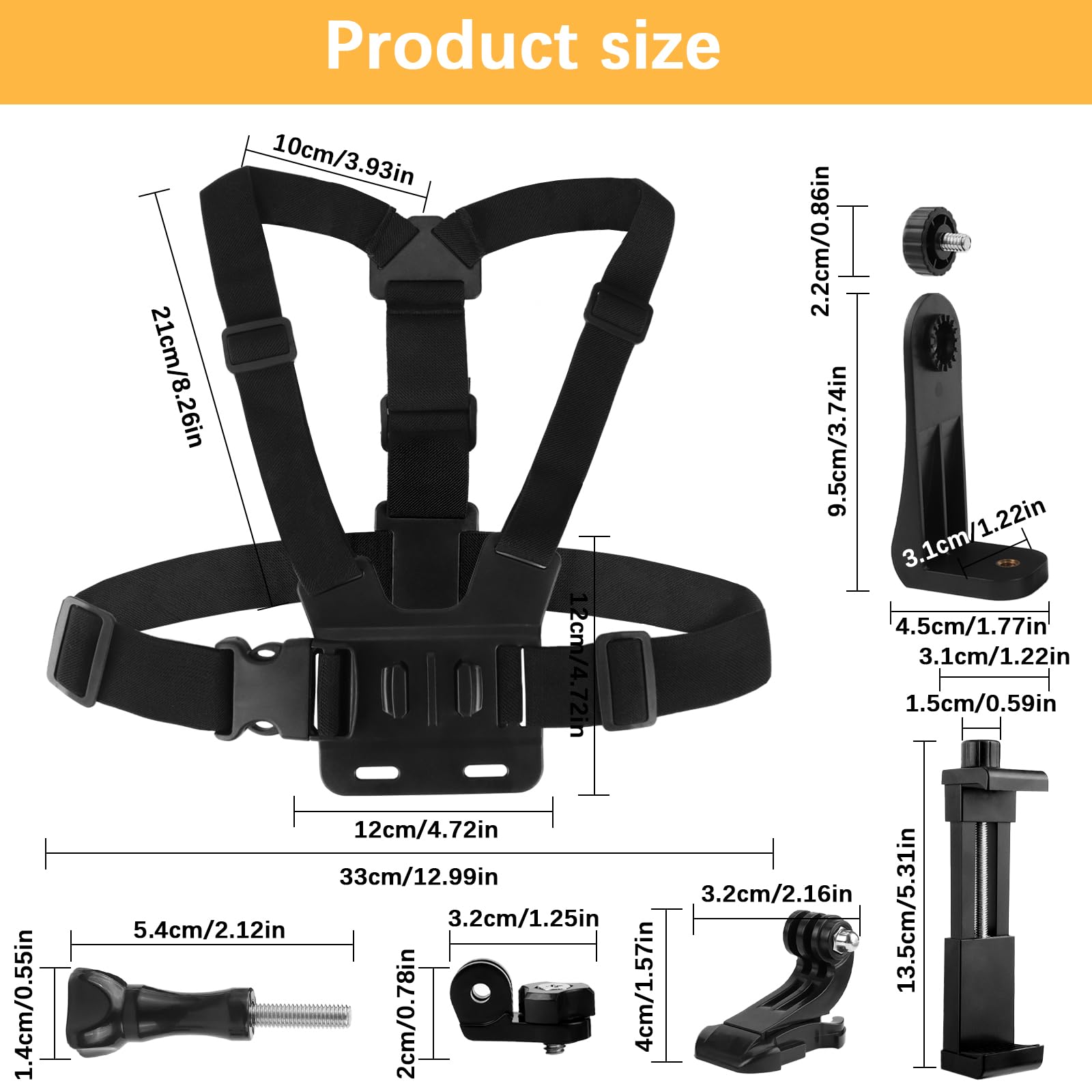 Arnés de Pecho Soporte de Pecho, Soporte Movil Pecho Camara Compatible con GoPro y Smartphone