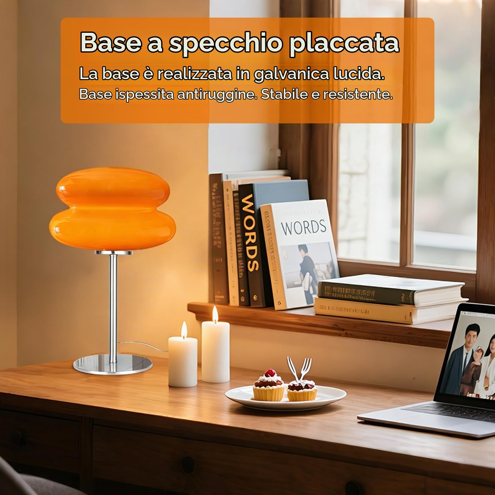 Simpatica Lampada da Tavolo in Cristallo a Forma di Torta, Luce Soffusa a Basso Consumo e Facile Utilizzo per Lampada da Comodino in Camera da Letto (ORANGE)