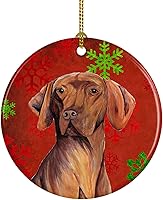 Vista 34 de Caroline's Treasures Dachshund copos de nieve rojos y verdes, adorno de cerámica de Navidad para colgar en el árbol de Navidad, decoración