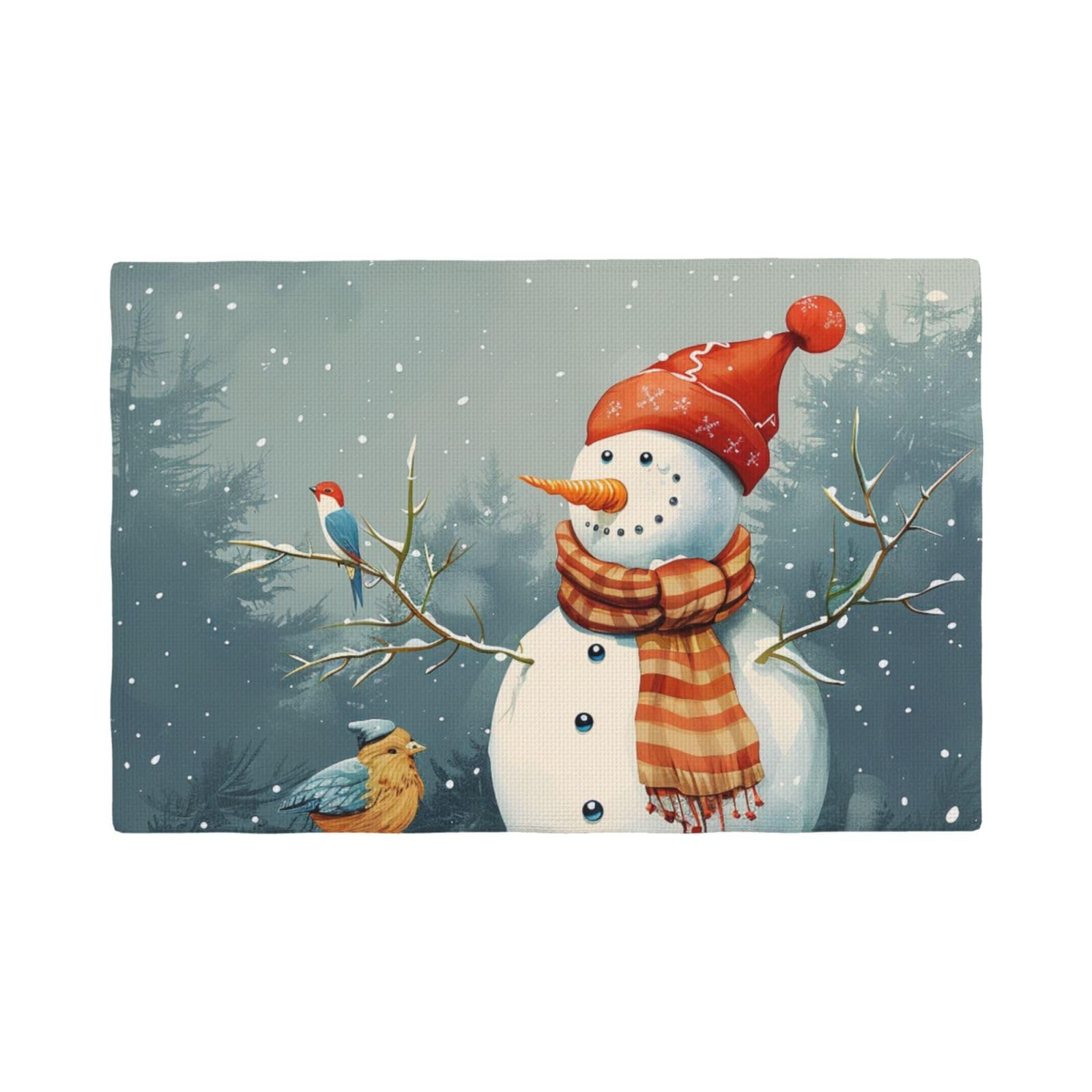 Merry Christmas Bird Print Placemats Set, Heat Resistant Washable Placemat 12x18in Table Mats for Party Kitchen Dining Table Decoration Indoor Outdoor, Six Piece