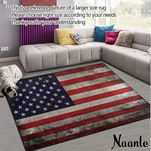 Miniatura 2 de Naanle Alfombra vintage con bandera estadounidense de 2 x 3 pies, alfombra de poliéster con rayas de estrellas para sala de estar, comedor,