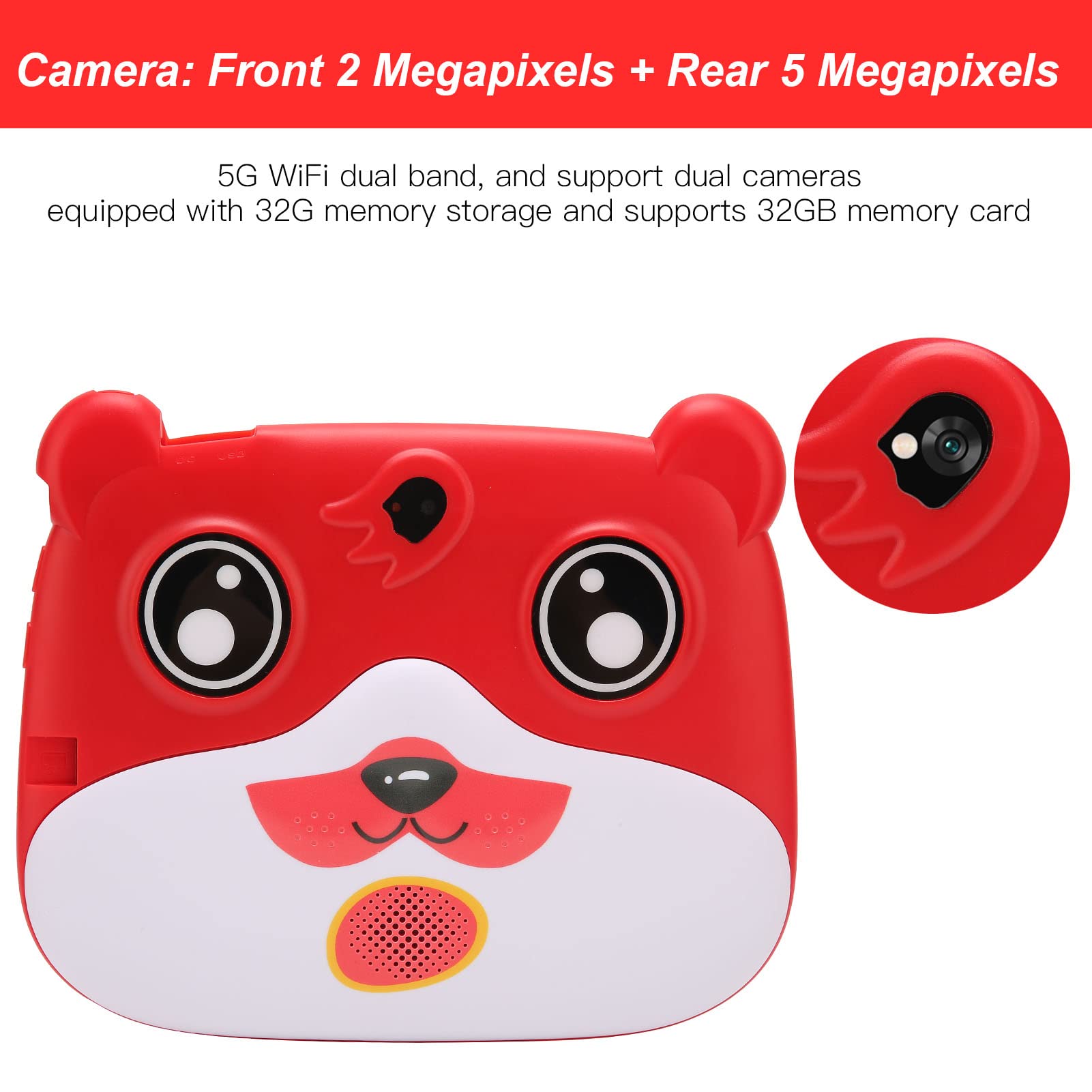 32 GB Tablet dla Dzieci, 7-calowy Tablet LED Bear dla Dzieci, 5G WiFi Android 10 Tabletów z Baterią 5000 MAh, 2 GB + 32 GB, Procesor Octa Core, Podwójne Aparaty 2M 5M,
