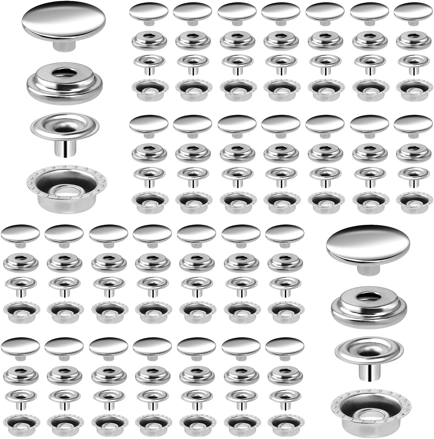 120pcs Stainless Steel Fastener Snap 15mm Marine Grade Boat Canvas Snaps Fasteners kit Snap Button Press Stud Cap for Jeans Fabric Jackets Clothes Bag Leather DIY Craft