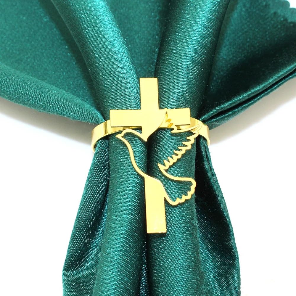 20 szt. Pokojowe gołębie krzyżowe pierścienie na serwetki na ślub, baby shower, pierwszą komunię świętą religijny chrześcijański chrzest dekoracja stołu (HWH137-złoty, 20 szt.)