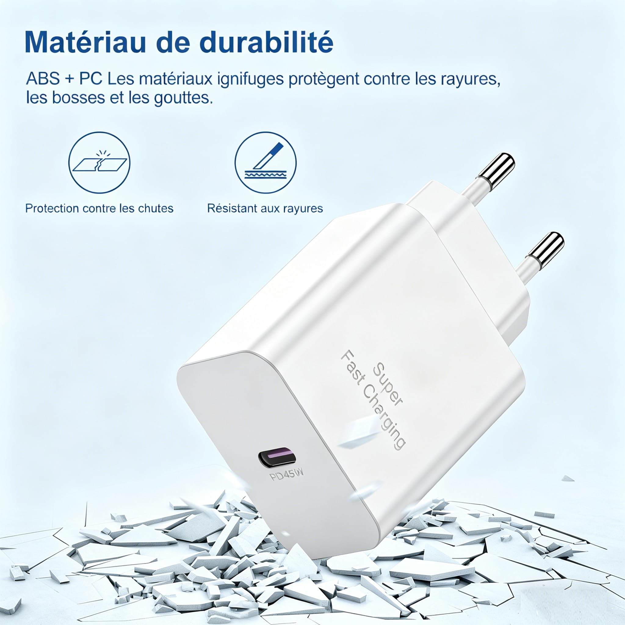 45W USB C Chargeur pour iPhone 17 Pro Max/16/15, Câble USB C Charge Rapide [2M+3M], USB-C Cordon de Chargeur avec Prise pour Apple iPhone 17 Pro Max/17 Air/16/15/iPad/Samsung Galaxy S26 Ultra/S25/S24
