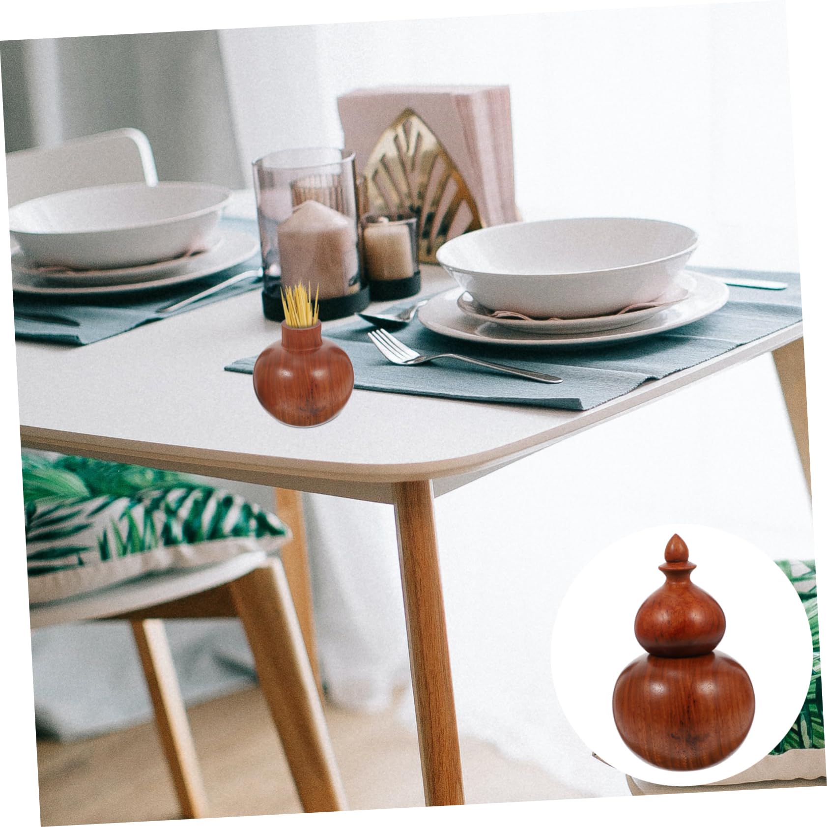 Alipis 1Pc Gourd Shape Wooden Toothpick Storage Box No Wax Practical Toothpick Container for Kitchen Desktop Decoration and Easy Cleaning for Parties Weddings and Gatherings