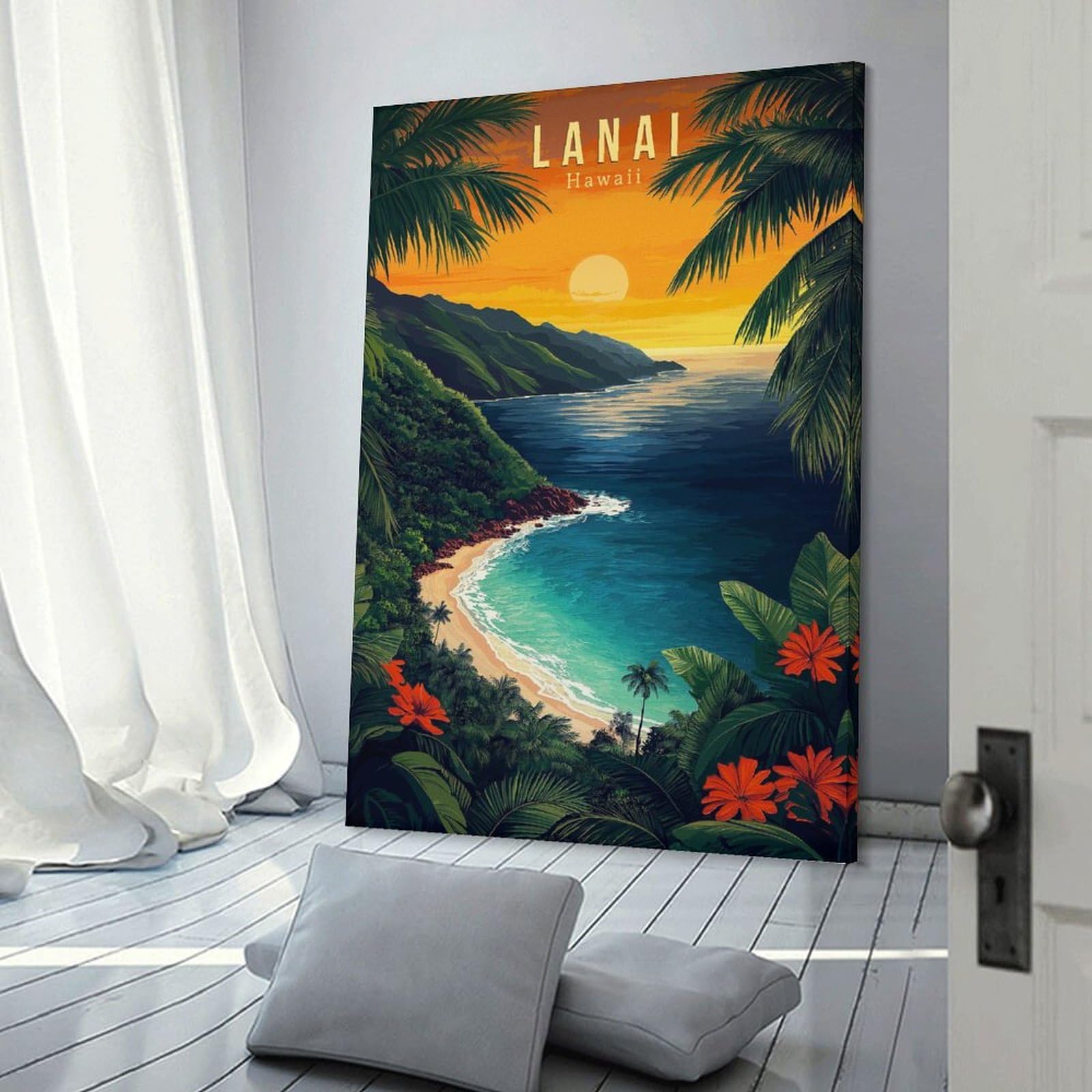 Junmoney Frame-Style-4-1 Decorative Canvas Print Lanai Hawaii Travel, 20X30inch(50X75cm), For Home Office, Desk Area Or Studio, Home Office Artwork With Decorative Appeal