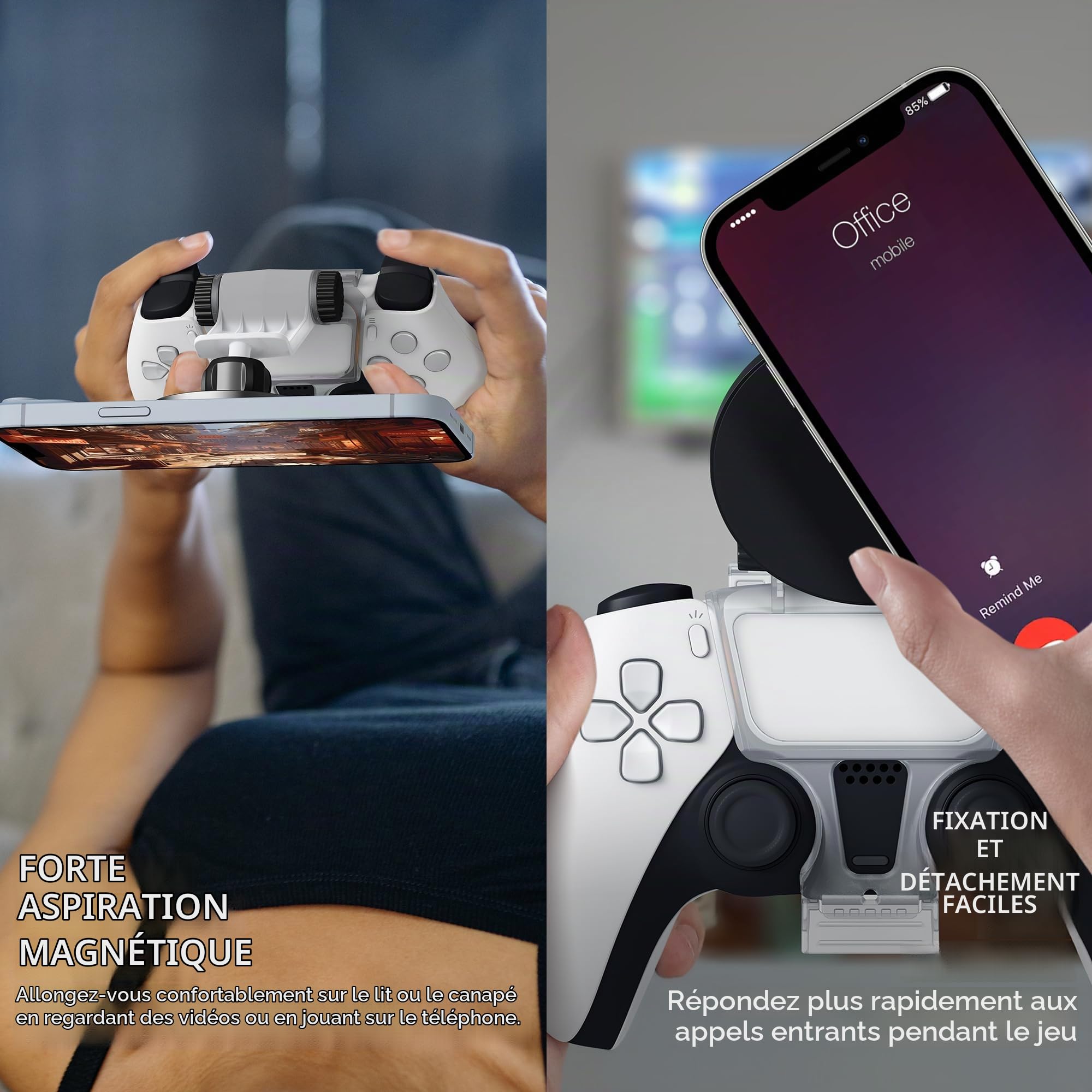 Orzero Controller Téléphone Mount Clip pour Contrôleur Magnétique pour PS5 | Support Réglable magsafe, Accessoires pour iPhone et Android, Jeux en Streaming à Distance - Noir
