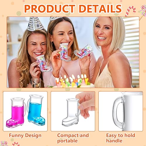 Miniatura 3 de 6 vasos de chupito para botas de vaquero de 1.7 onzas, mini vasos de chupito de vidrio transparente para entretenimiento con base pesada para