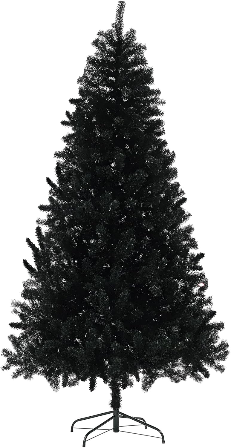 HOMCOM 7.5ft Tall Artificial Christmas Tree, Unlit Xmas Tree with 1346 Branch Tips, Auto Open, Steel Base, Holiday Décor for Home Office, Black